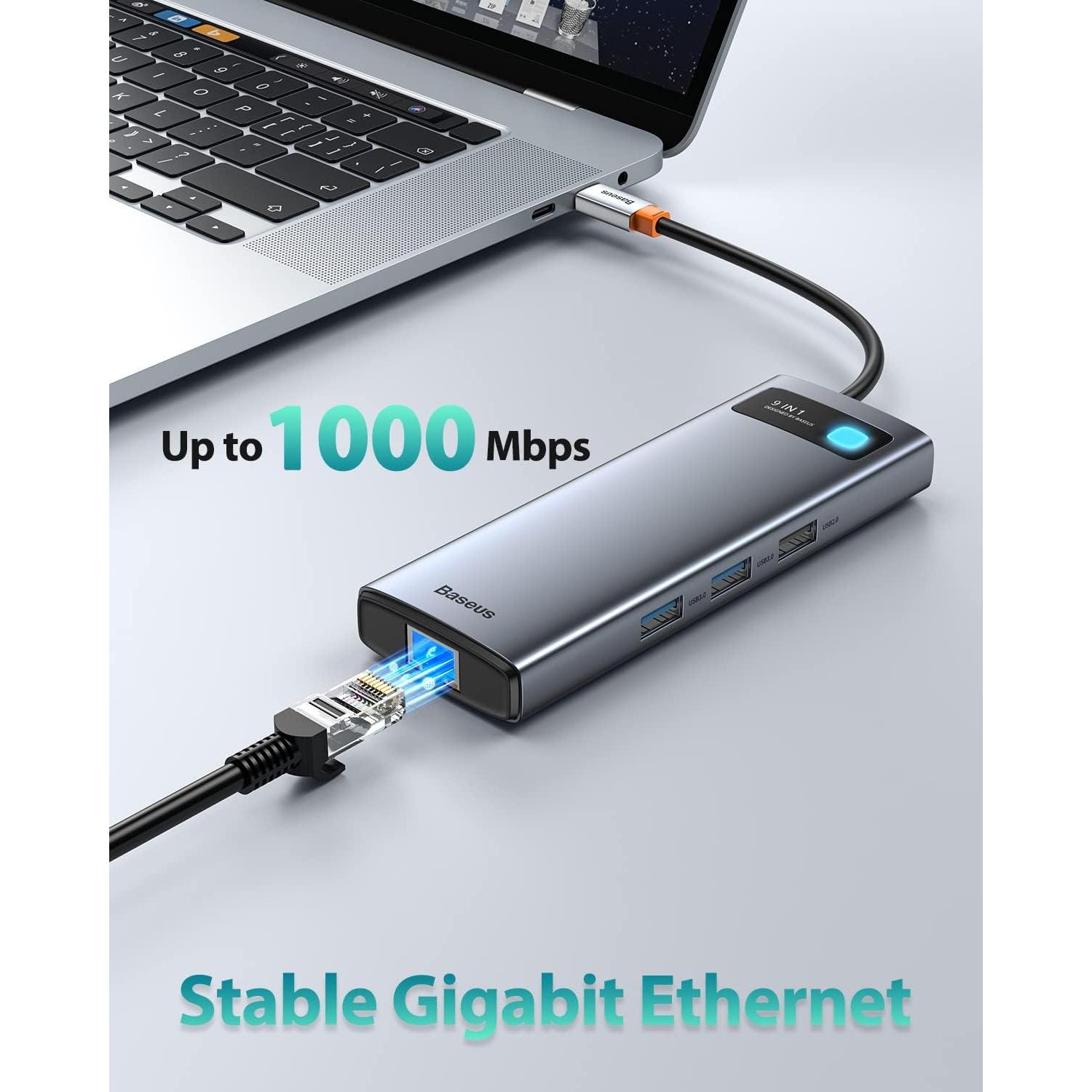 Baseus Hub USB C 9 en 1 con 2 HDMI 4K 120Hz y Cargador 65W