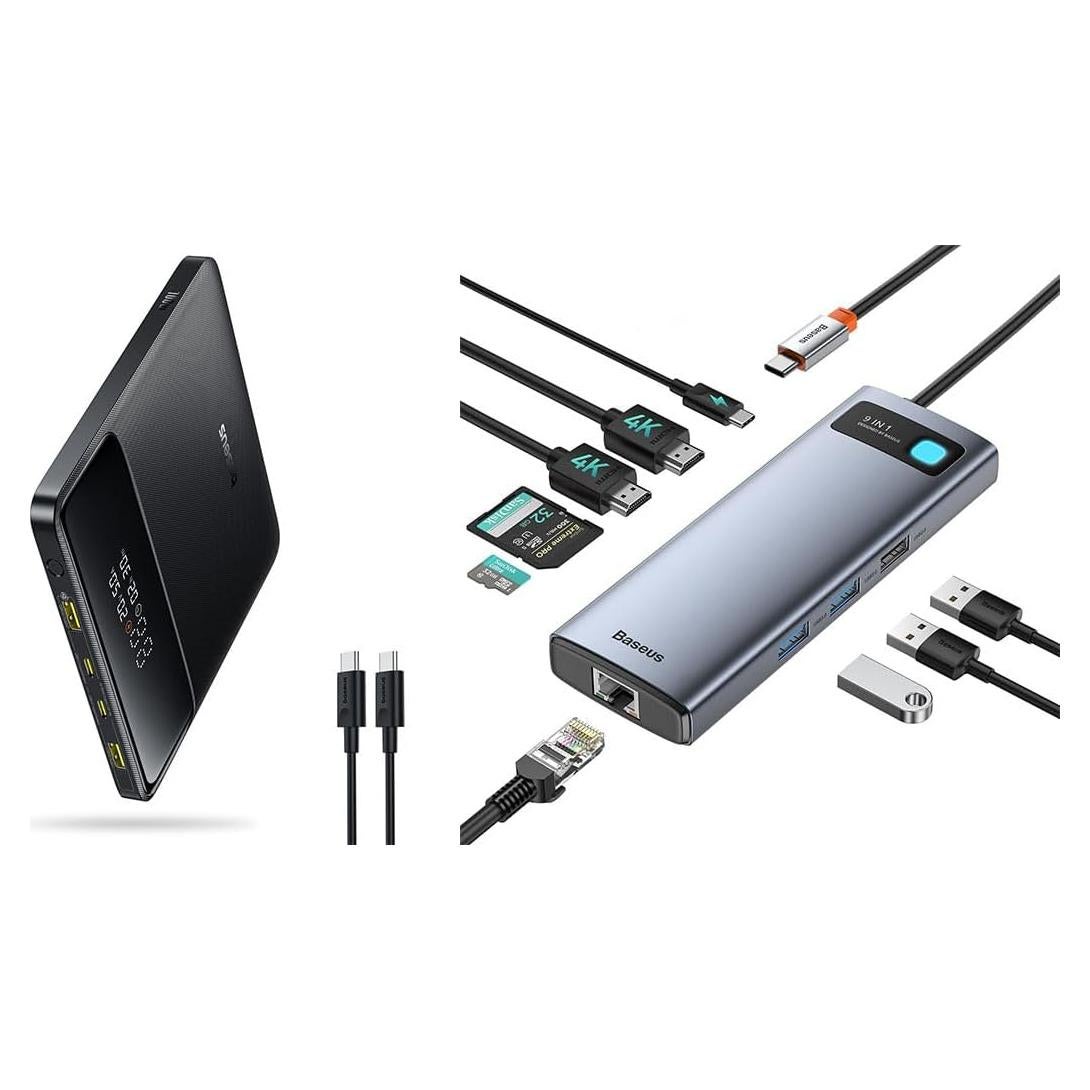 Baseus Estación de Acoplamiento USB-C 9 en 1 4K 120Hz + Cargador 100W