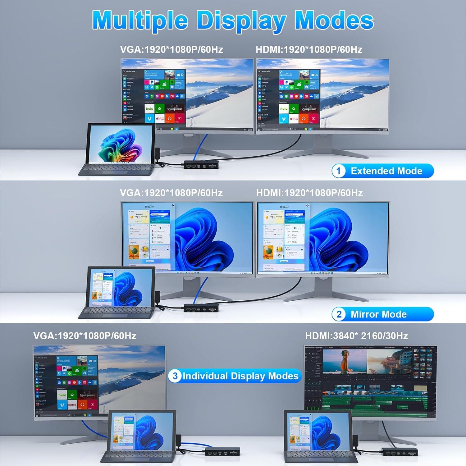 Dock Microsoft Surface Pro 11 en 1 HDMI 4K VGA 72W