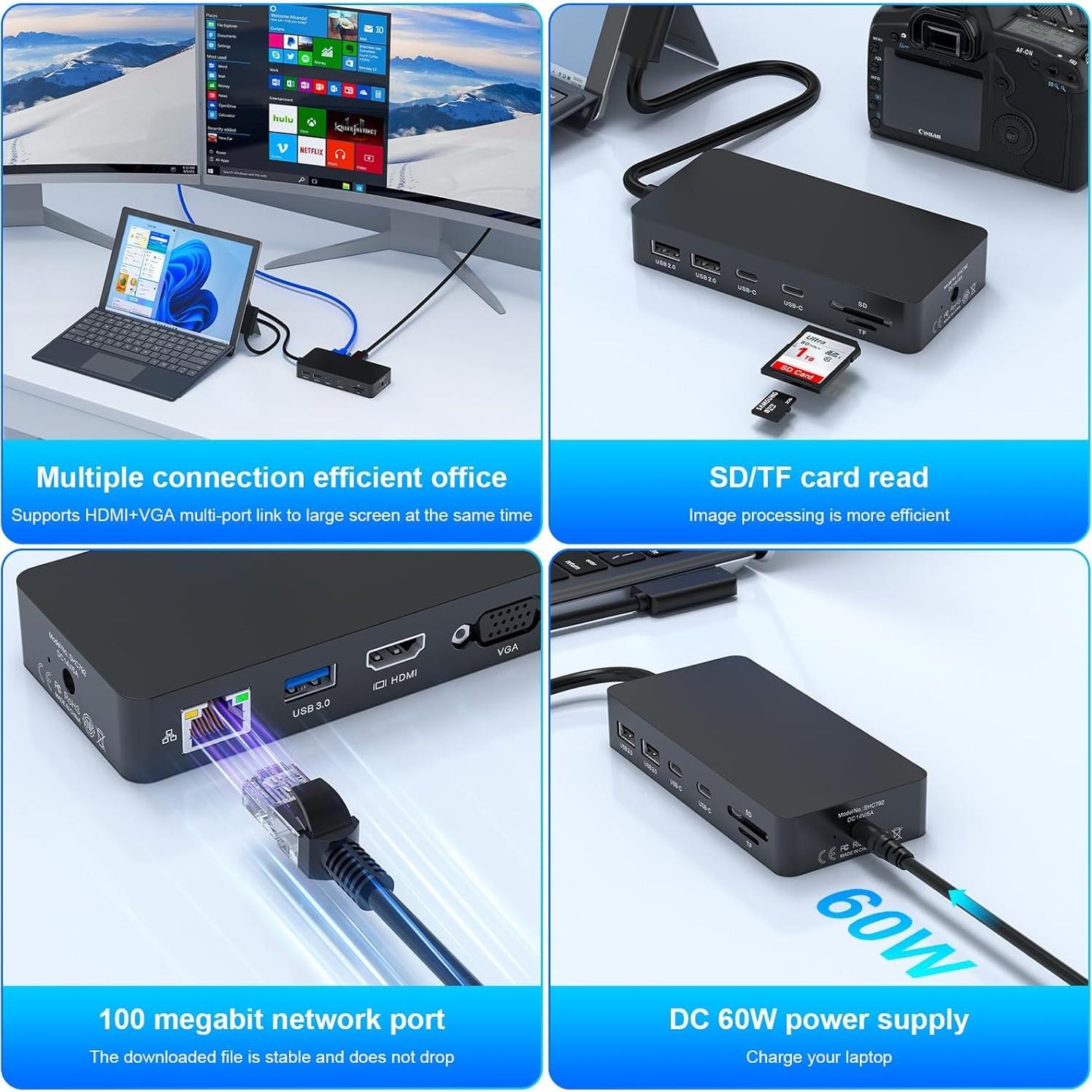 Dock Microsoft Surface Pro 11 en 1 HDMI 4K VGA 72W