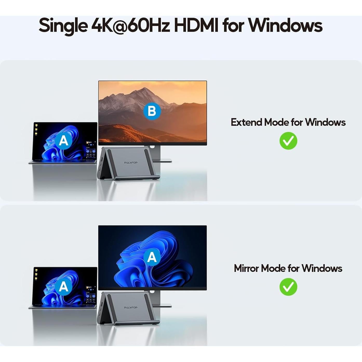 Estación de Acoplamiento USB C Doble Monitor PULWTOP 4K