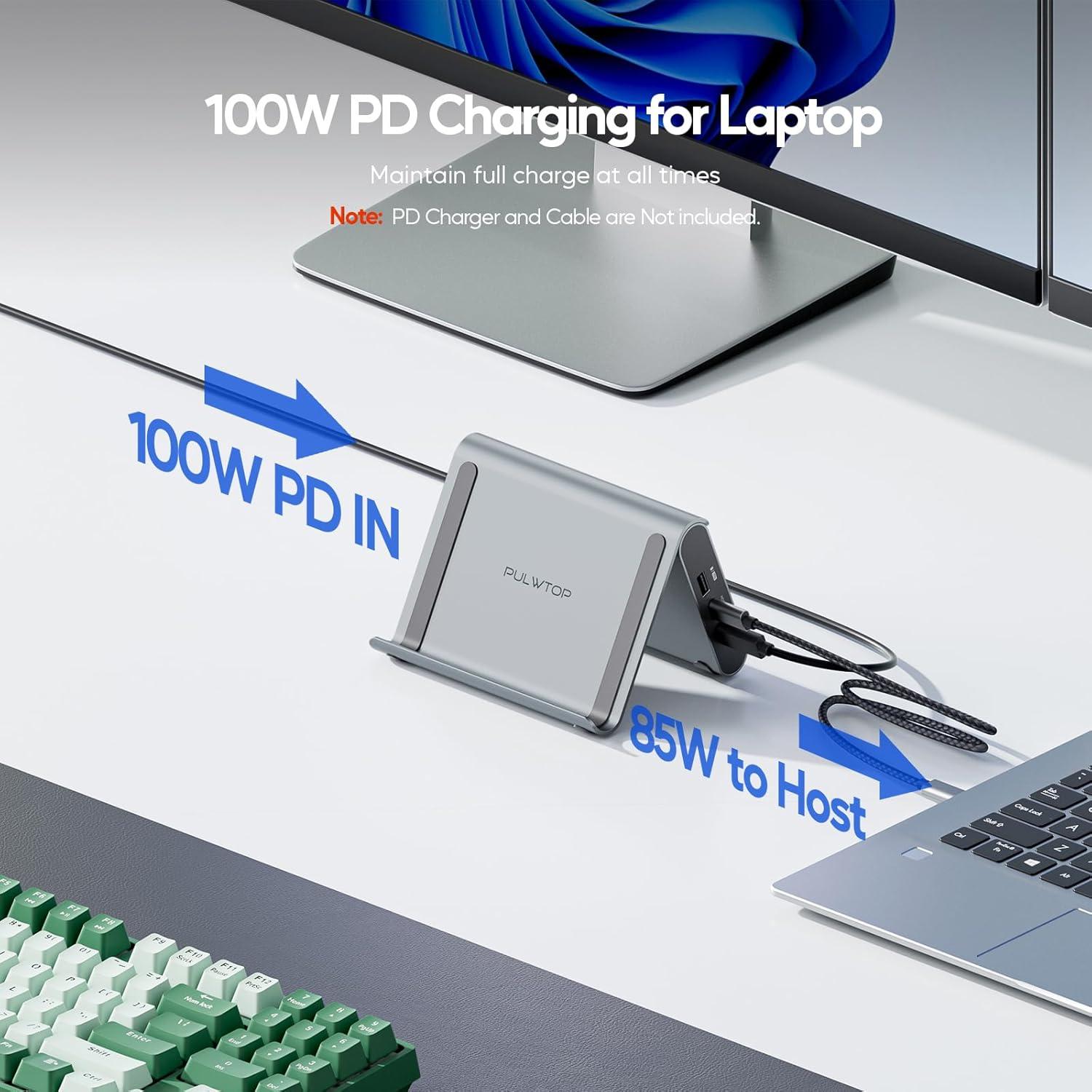 Estación de Acoplamiento USB C Doble Monitor PULWTOP 4K