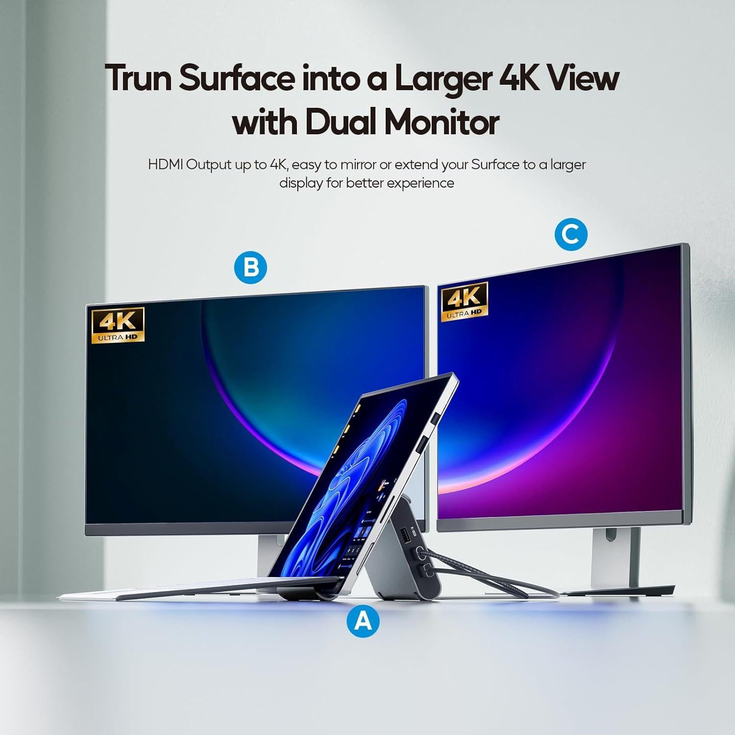 Estación de Acoplamiento USB C Doble Monitor PULWTOP 4K