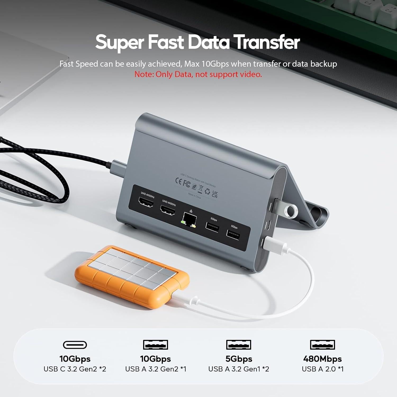 Estación de Acoplamiento USB C Doble Monitor PULWTOP 4K