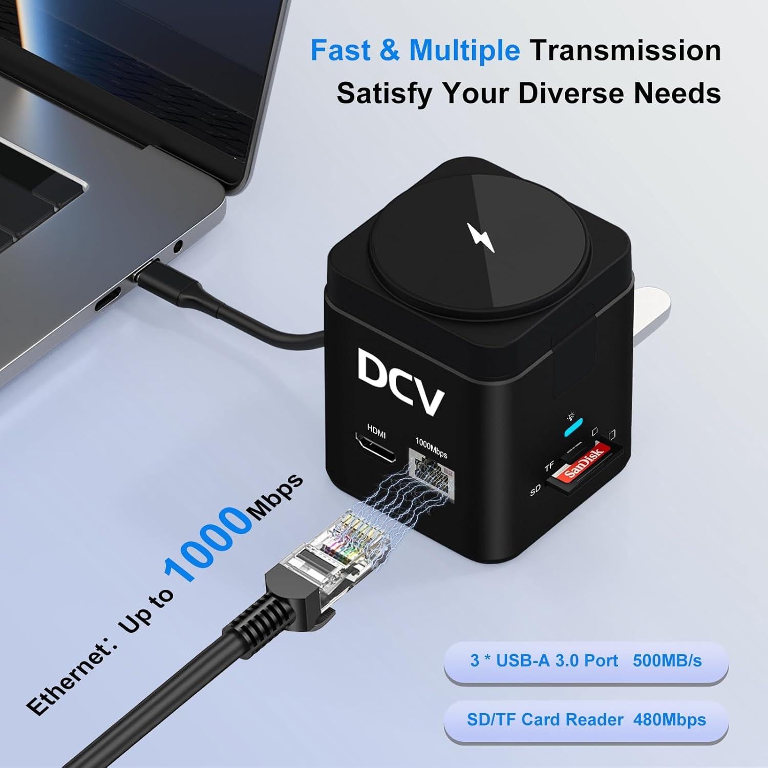 Estación de Acoplamiento USB C DCV 9 en 1 con HDMI 4K y Ethernet