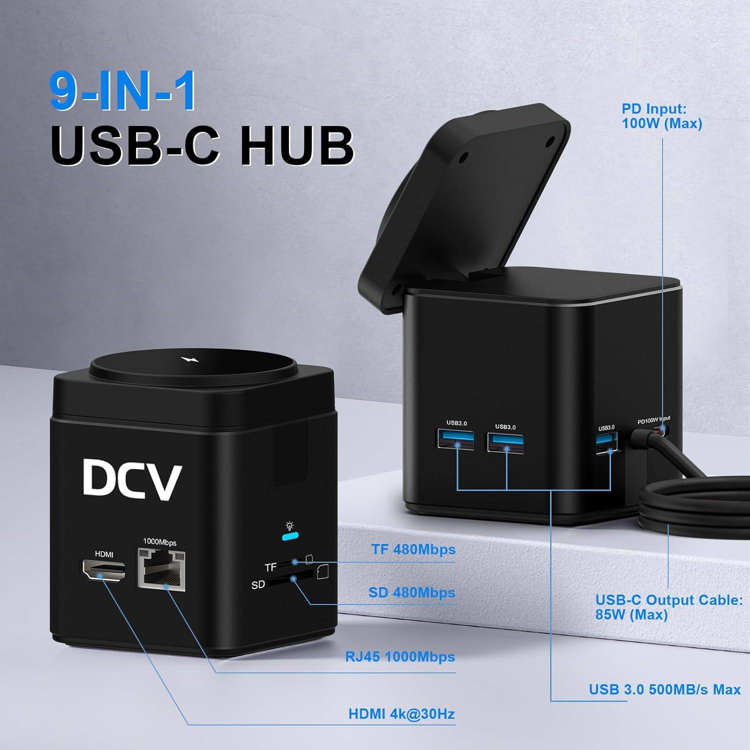 Estación de Acoplamiento USB C DCV 9 en 1 con HDMI 4K y Ethernet