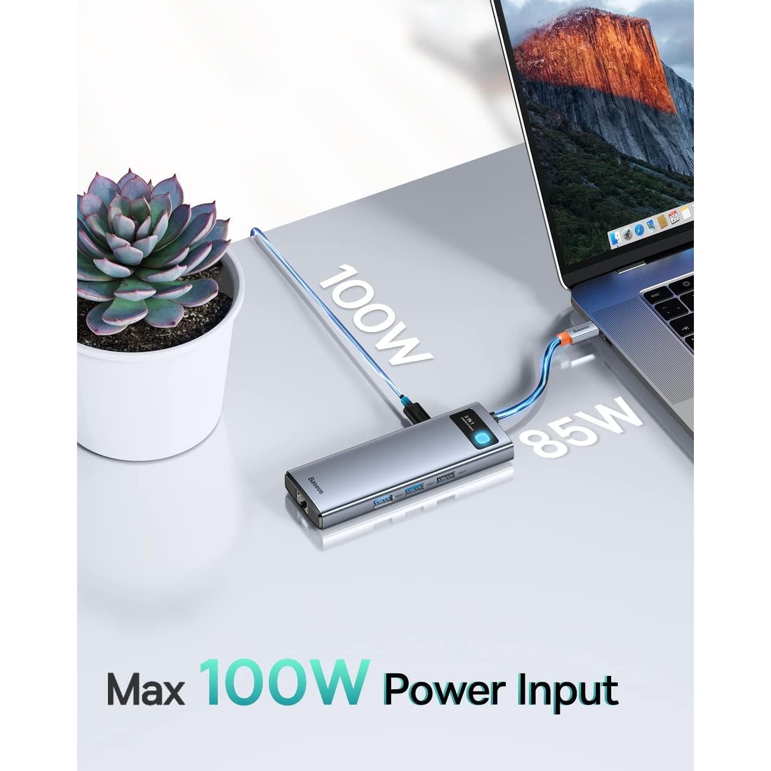 Baseus Hub USB C 9 en 1 con Doble Monitor 4K 120Hz y Cable 100W