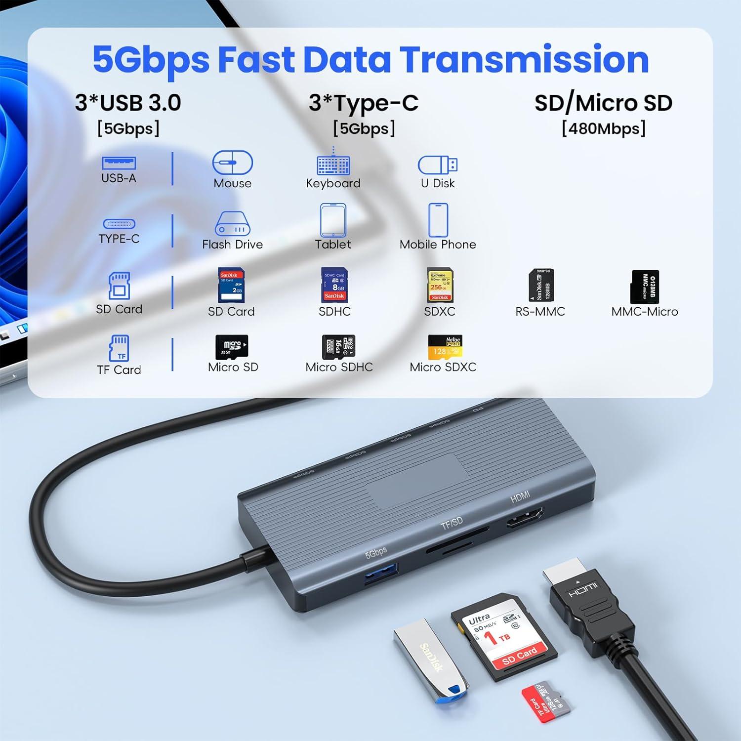 Microsoft Surface Dock 11 en 1 HDMI 4K Hub de Viaje