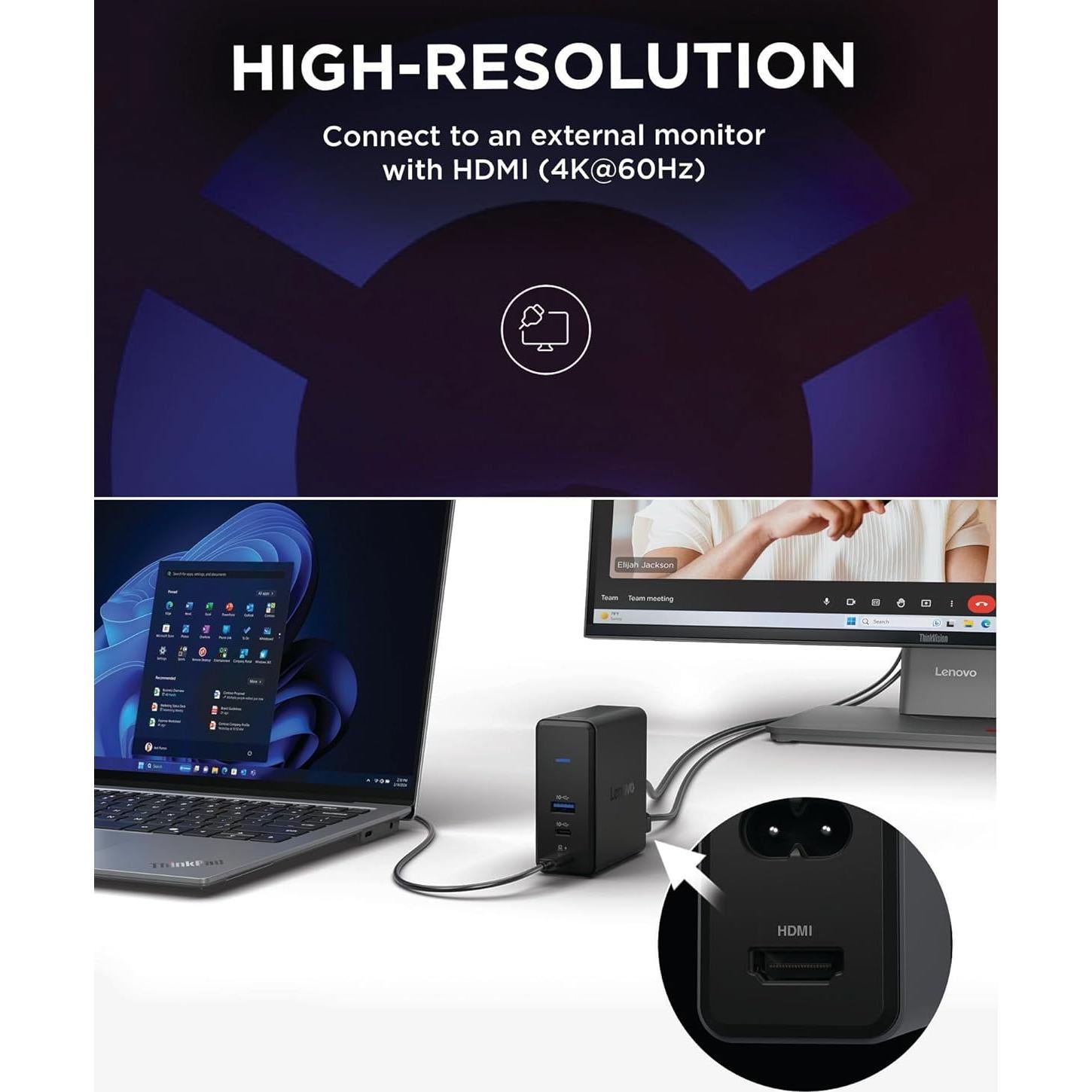 Dock de Carga GaN Lenovo 60W Multiport HDMI USB-C USB-A