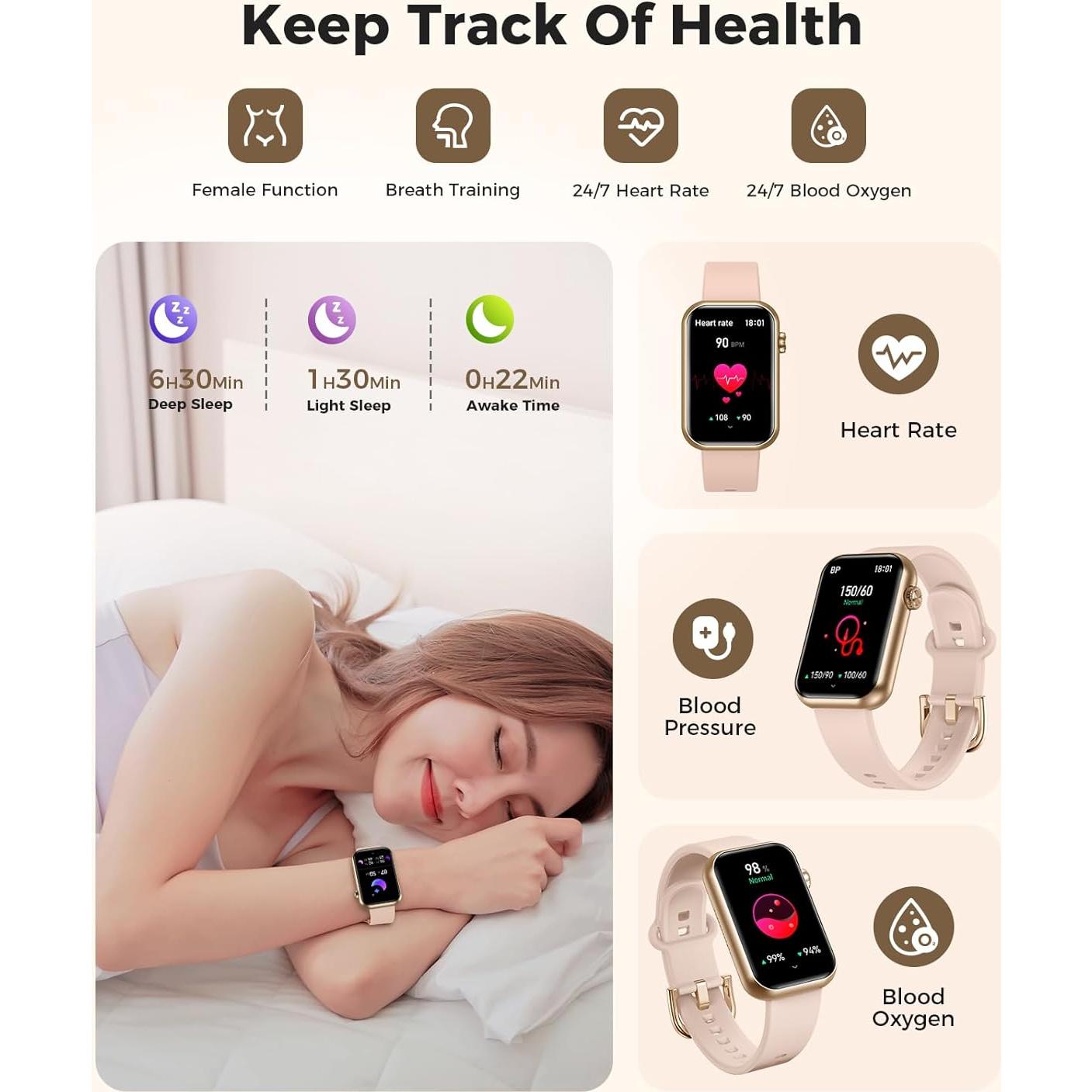 Reloj Inteligente EGQINR Rosa con Llamadas y Monitoreo de Salud