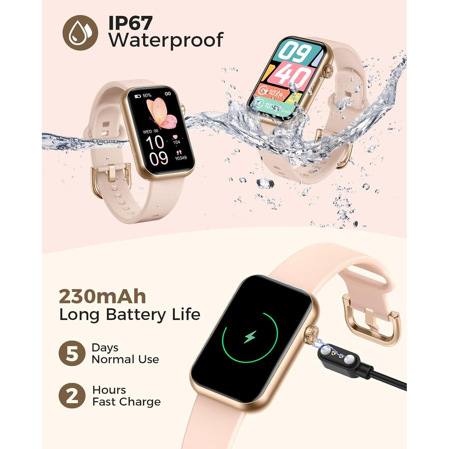 Reloj Inteligente EGQINR Rosa con Llamadas y Monitoreo de Salud