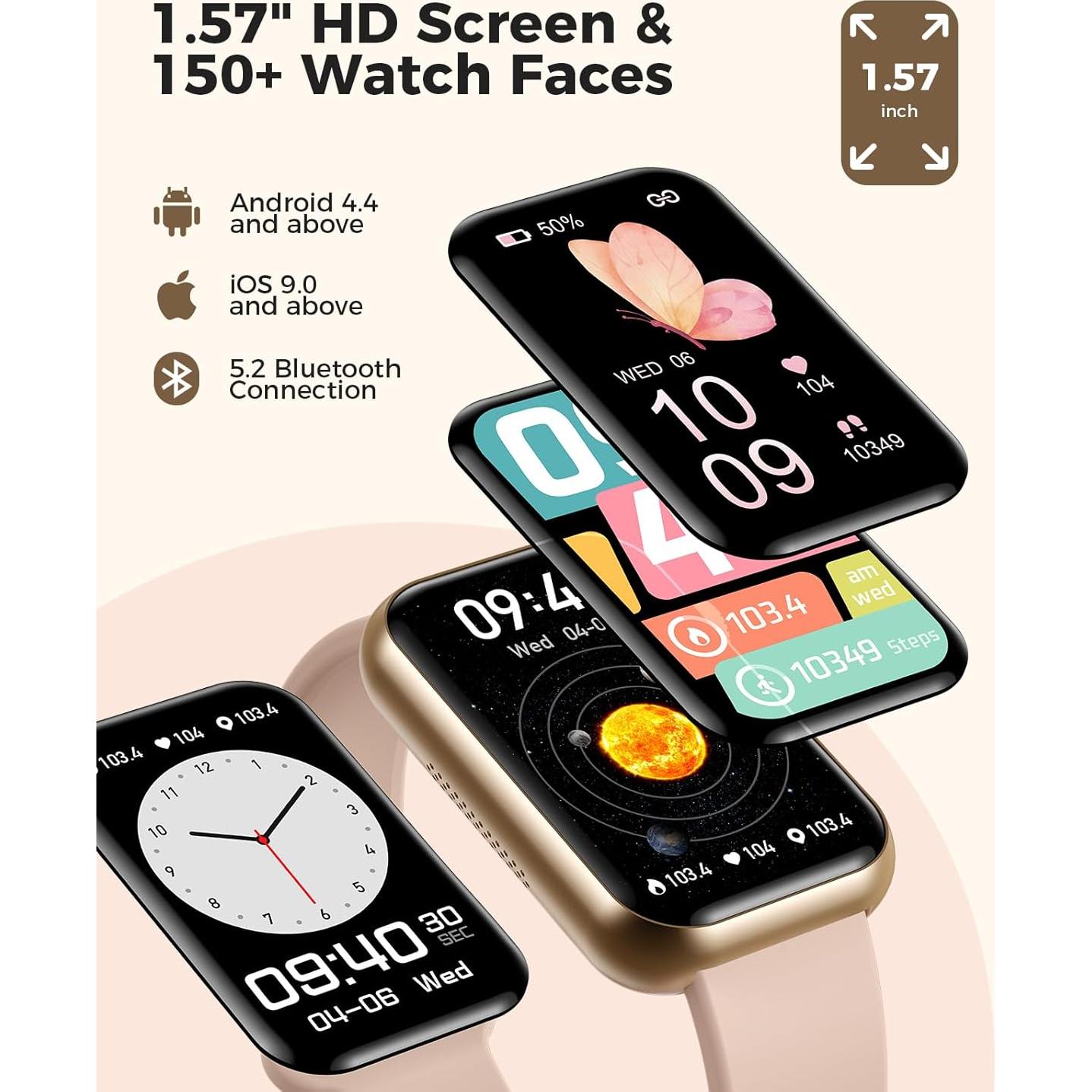 Reloj Inteligente EGQINR Rosa con Llamadas y Monitoreo de Salud