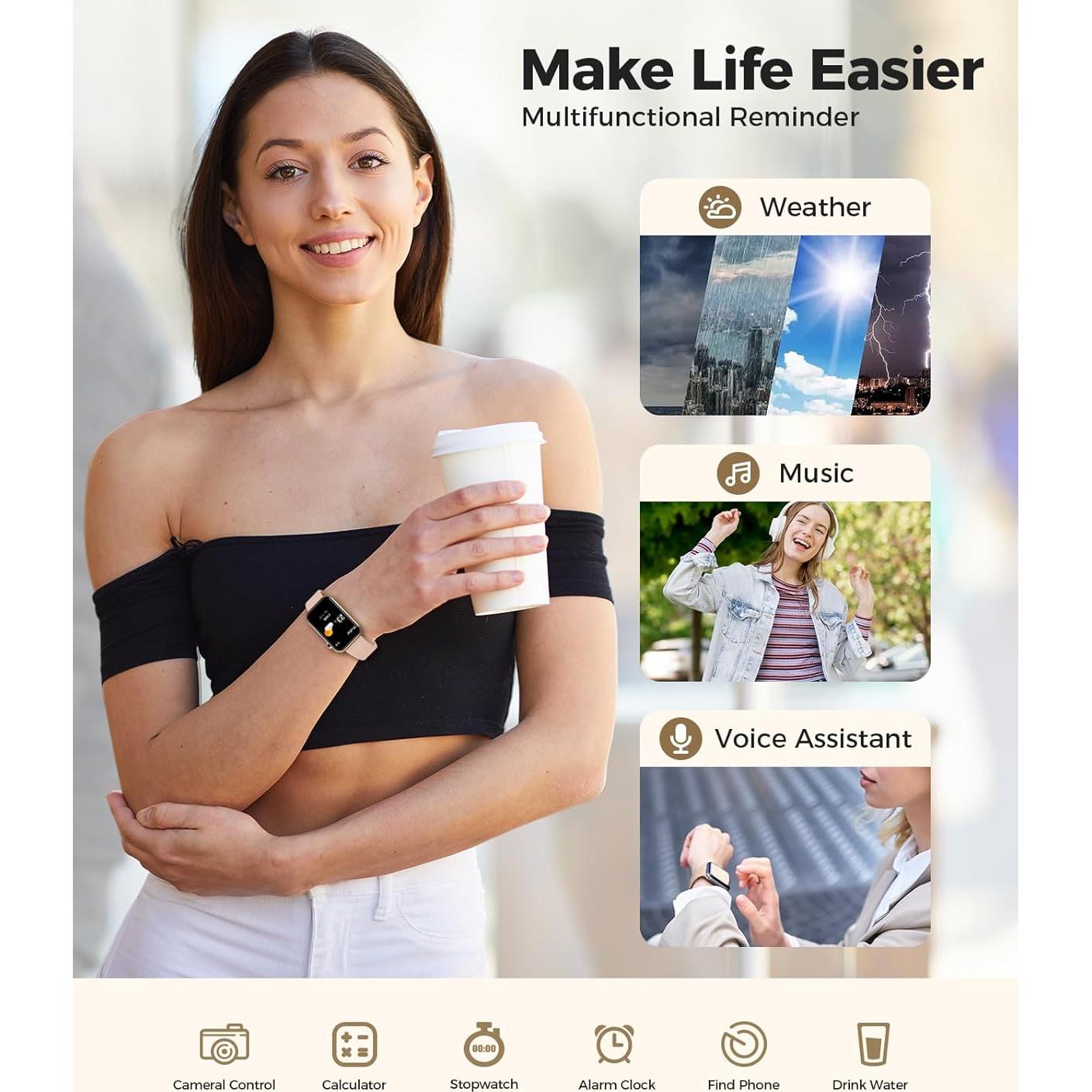 Reloj Inteligente EGQINR Rosa con Llamadas y Monitoreo de Salud