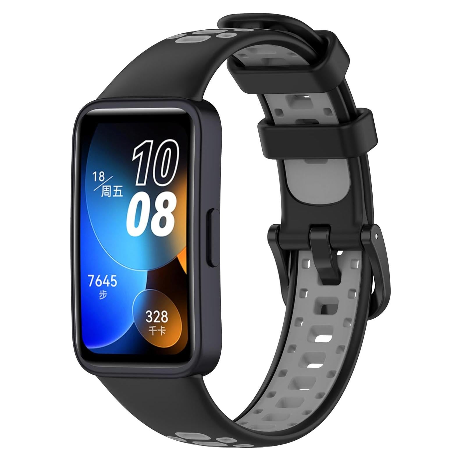 Correa de Silicona Transpirable para Huawei Band 10/9/8 - Negro/Gris