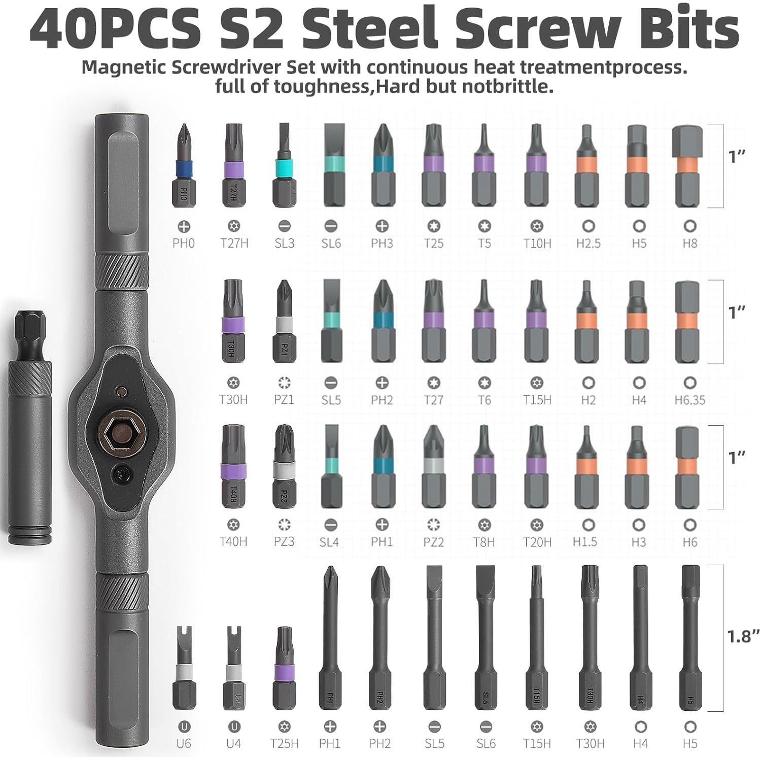 Juego de Destornilladores Magnéticos 42 en 1 USUAUU - Ergonomía y Portátil