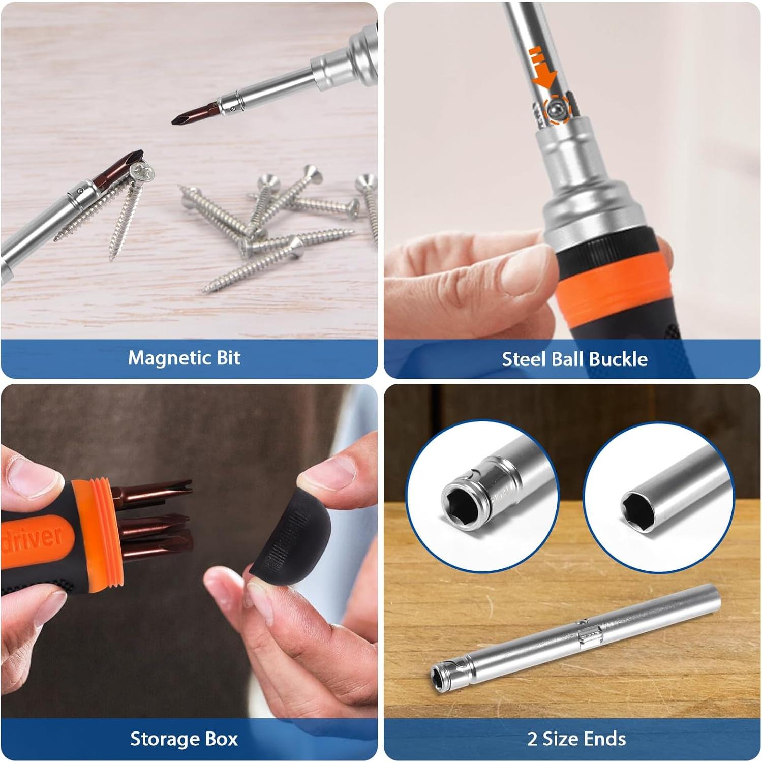 Destornillador de Trinquete 19 en 1 QHASPHC con Puntas Magnéticas