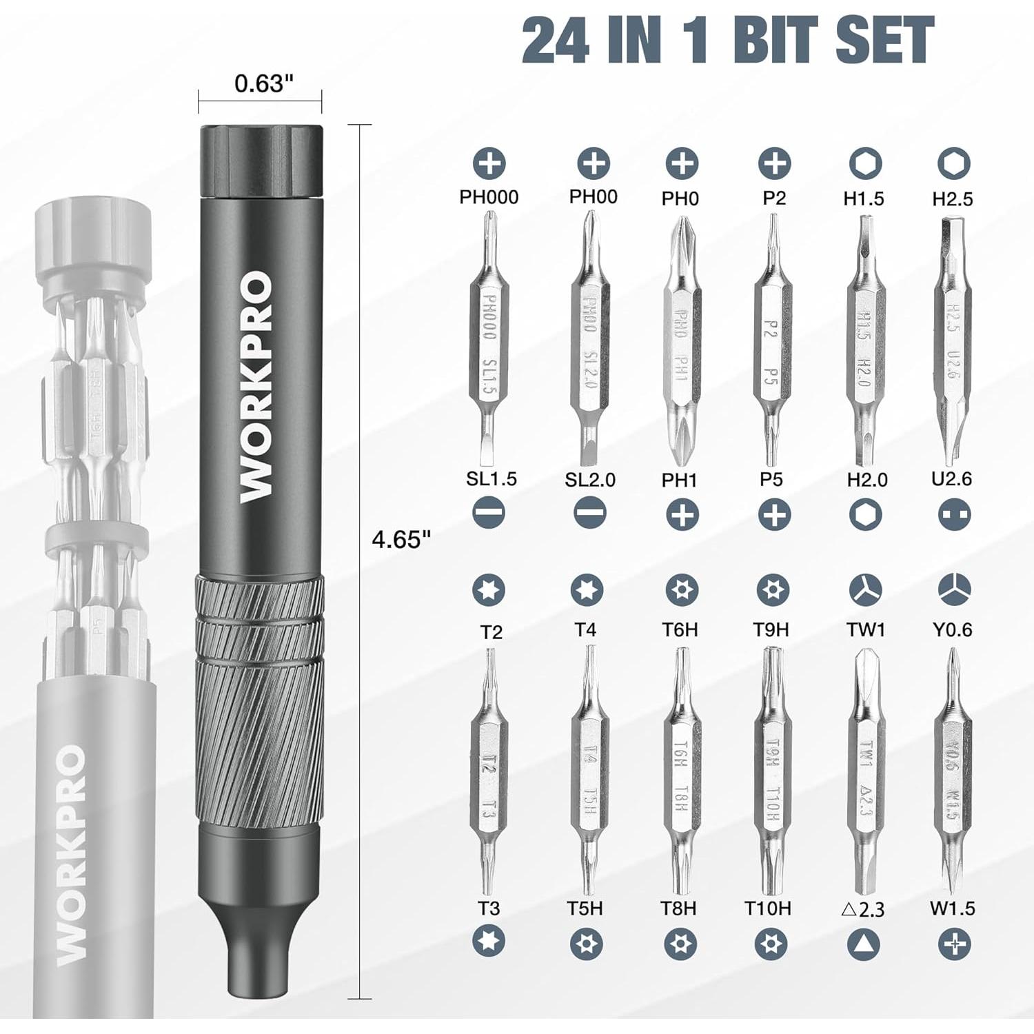 Juego de Destornilladores Mini 24 en 1 WORKPRO - Acero S2