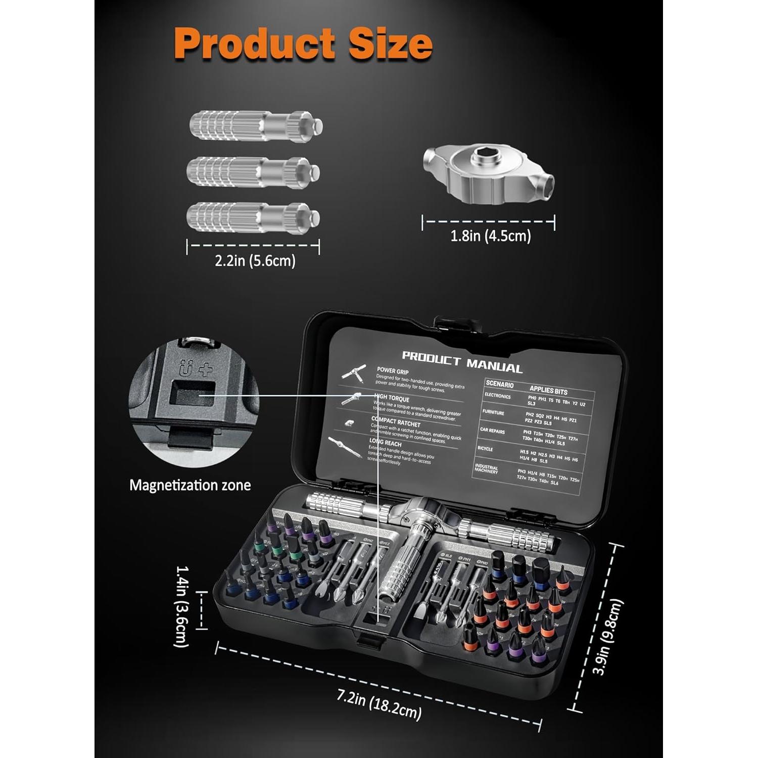 Juego de Destornilladores Magnéticos 40 en 1 Whtawtaw con Mango Desmontable