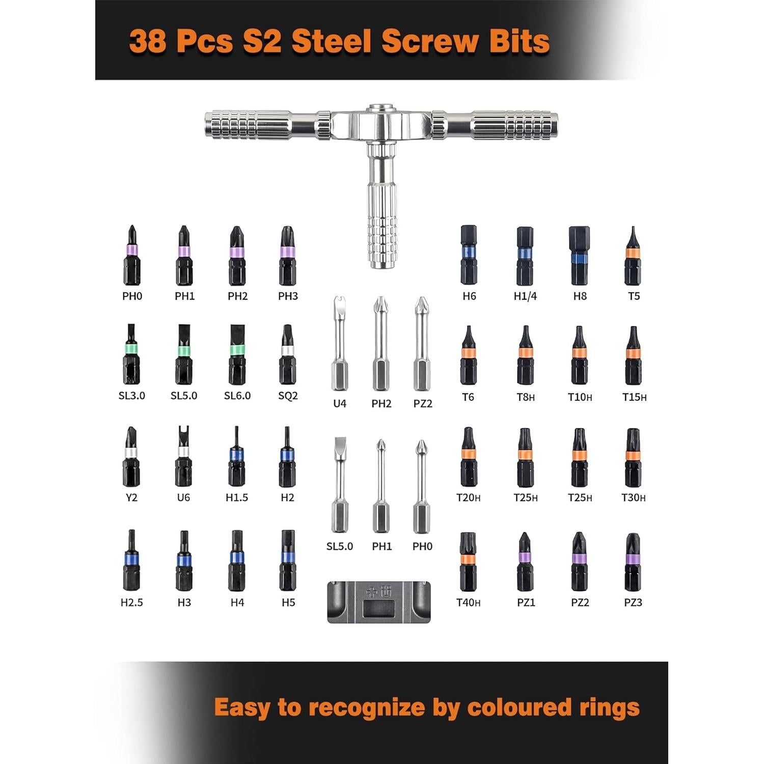 Juego de Destornilladores Magnéticos 40 en 1 Whtawtaw con Mango Desmontable