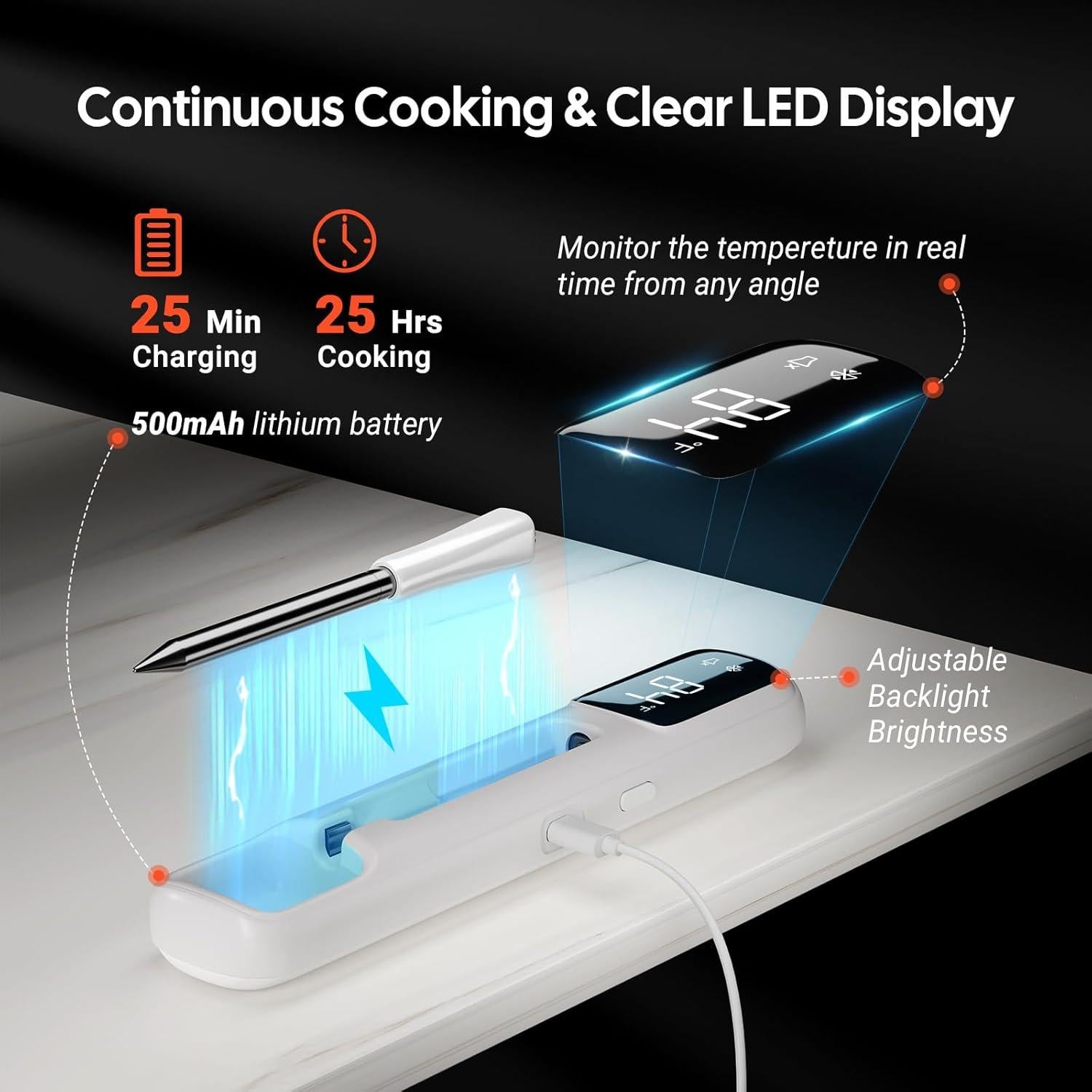 Termómetro de Carne Inalámbrico CharMeter ISVT-11-B 10.16 cm