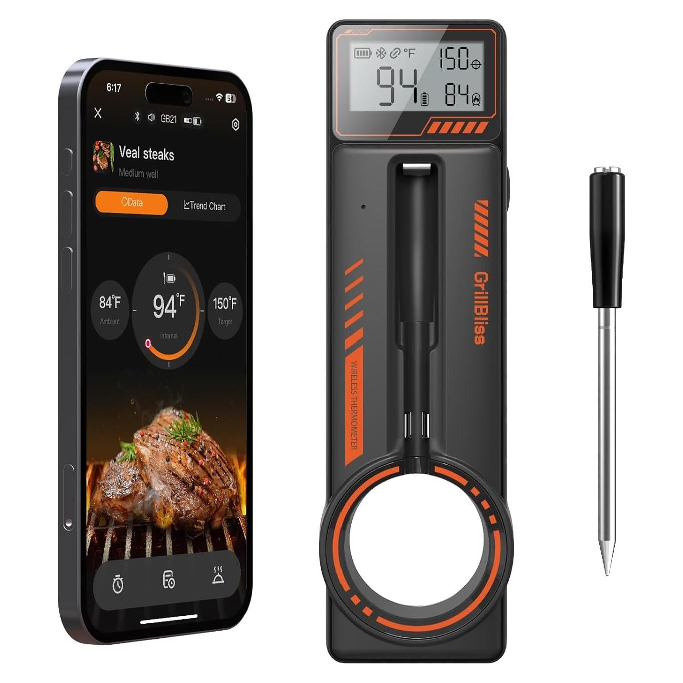 Termómetro de Carne Bluetooth GrillBliss GB-21-B Inalámbrico
