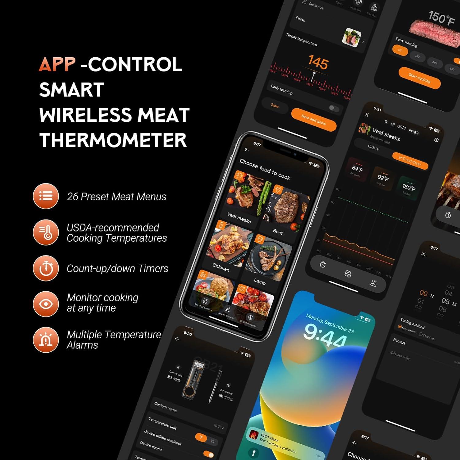 Termómetro de Carne Bluetooth GrillBliss GB-21-B Inalámbrico