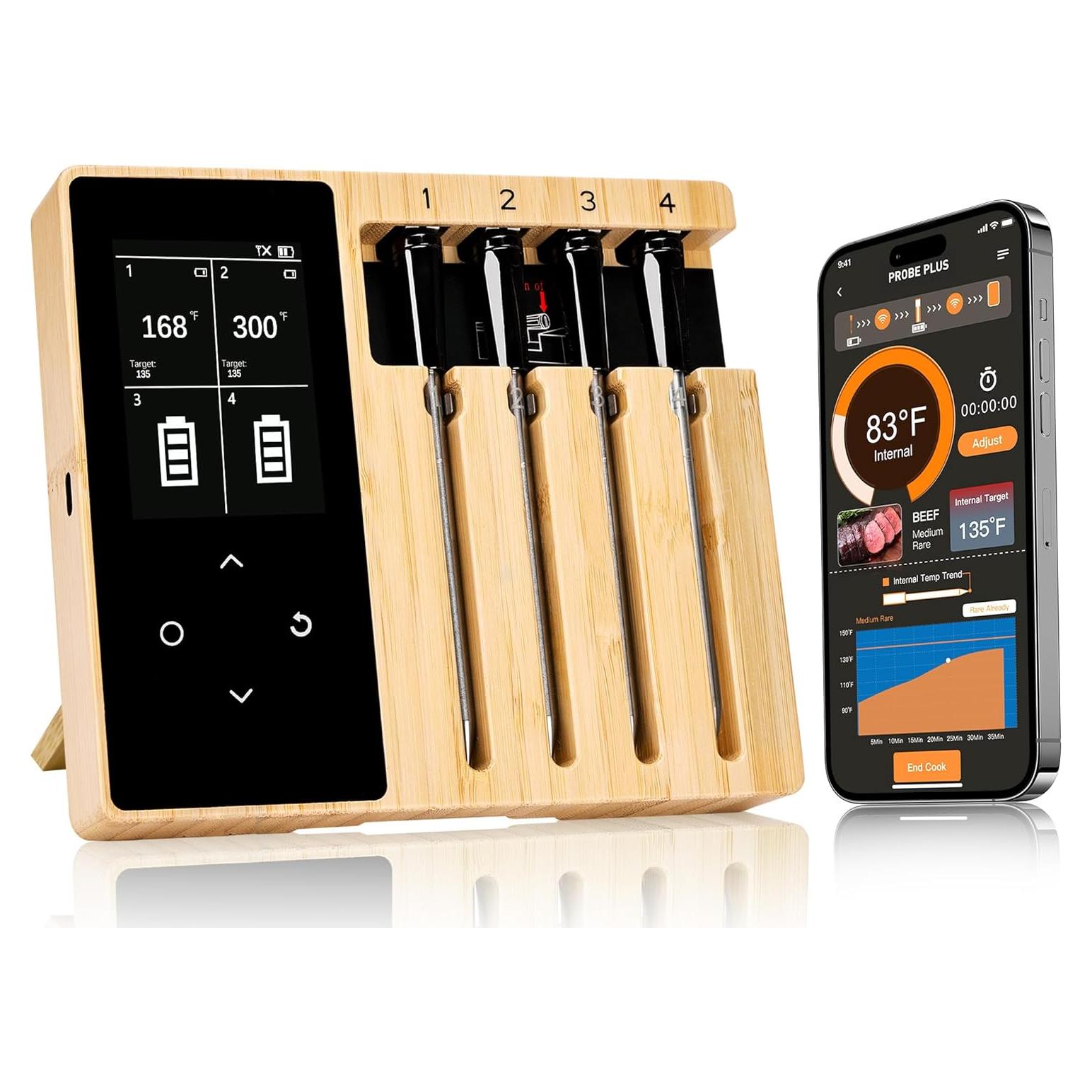 Termómetro de Carne Inalámbrico GMGH Pro | 4 Probetas | Pantalla LCD