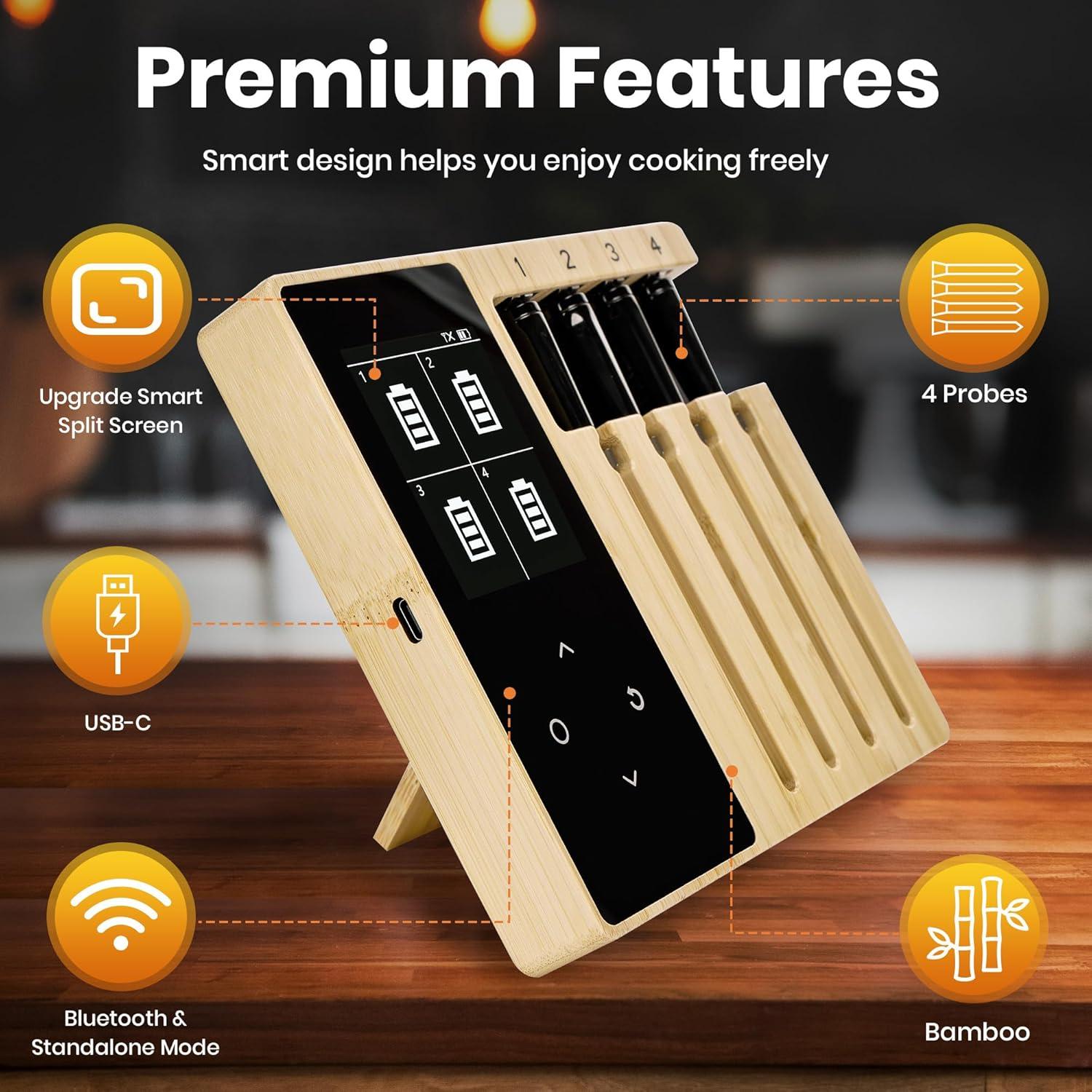 Termómetro de Carne Inalámbrico GMGH Pro | 4 Probetas | Pantalla LCD