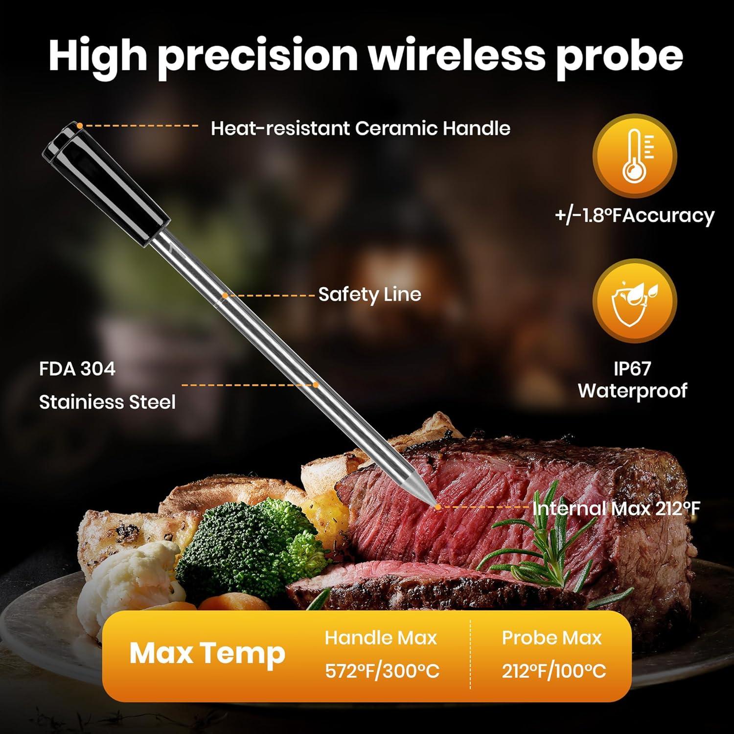 Termómetro de Carne Inalámbrico GMGH Pro | 4 Probetas | Pantalla LCD