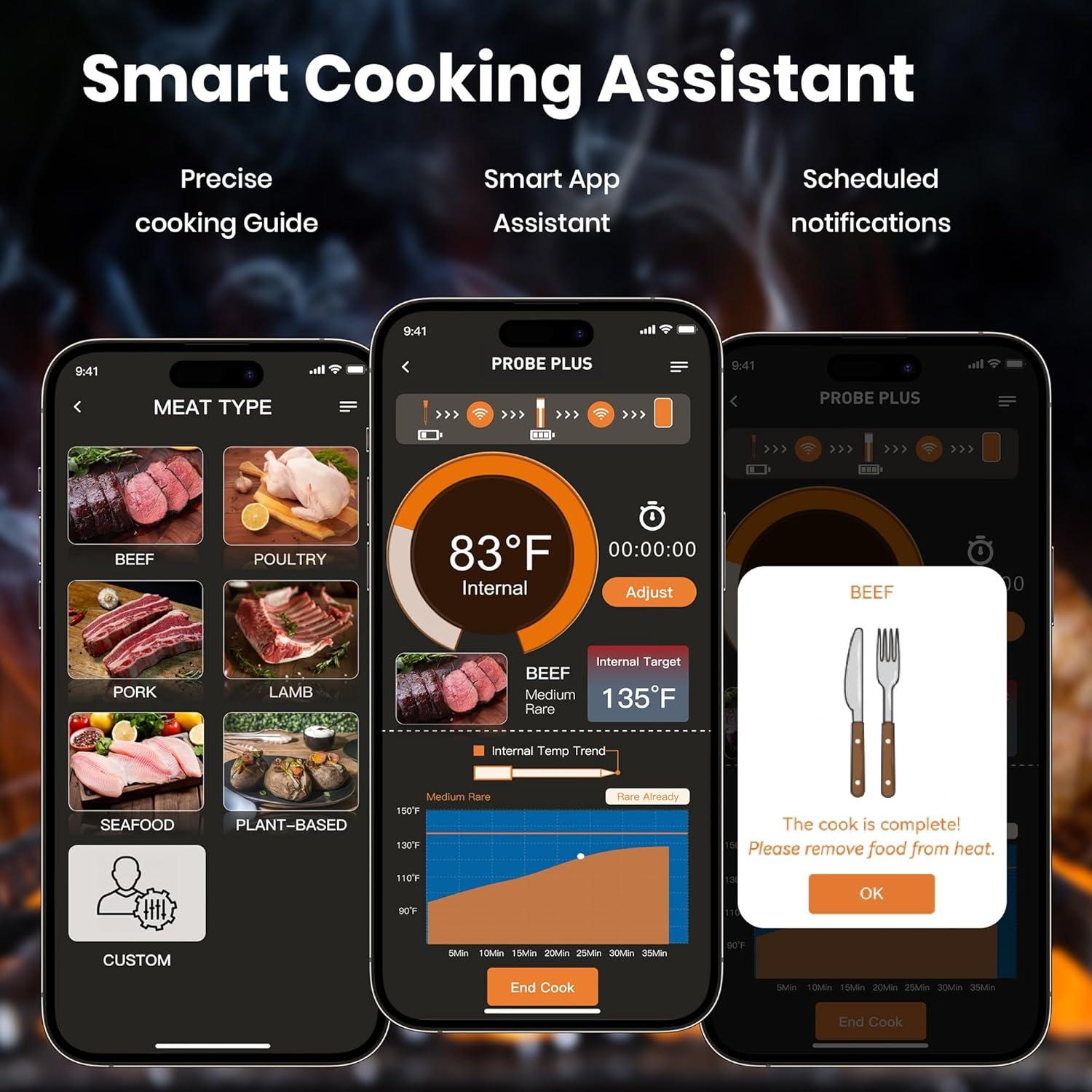Termómetro de Carne Inalámbrico GMGH Pro | 4 Probetas | Pantalla LCD