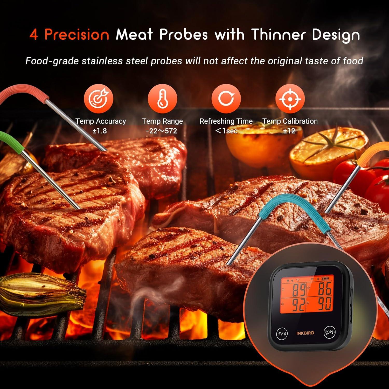 Termómetro de Carne INKBIRD IB-0822-BO, 4 Probes, Bluetooth y WiFi