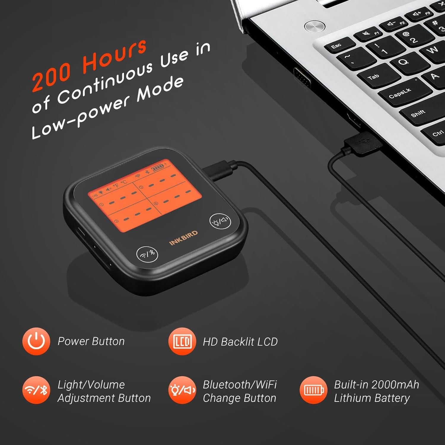 Termómetro de Carne INKBIRD IB-0822-BO, 4 Probes, Bluetooth y WiFi