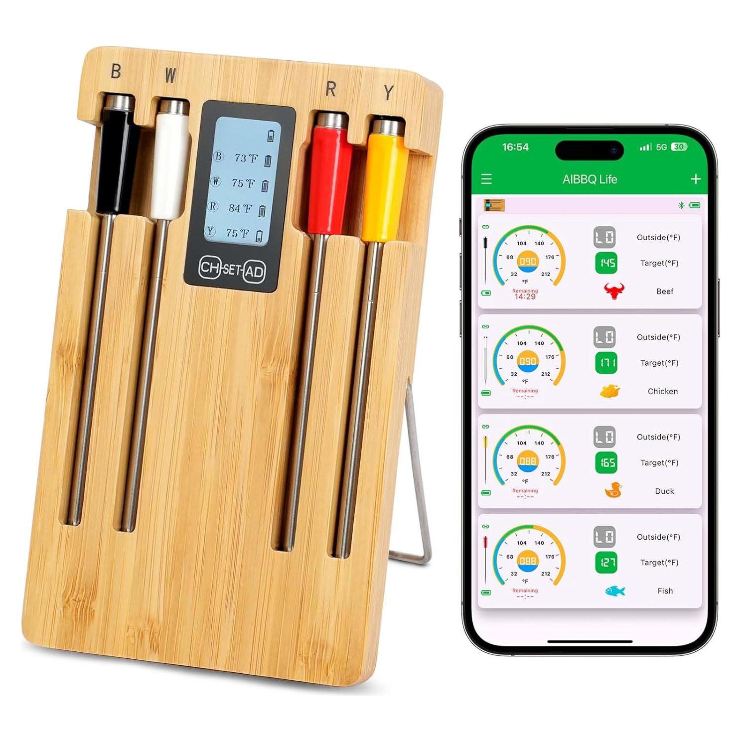 Termómetro de Carne Inalámbrico AIBBQLIFE A8 con 4 Probes