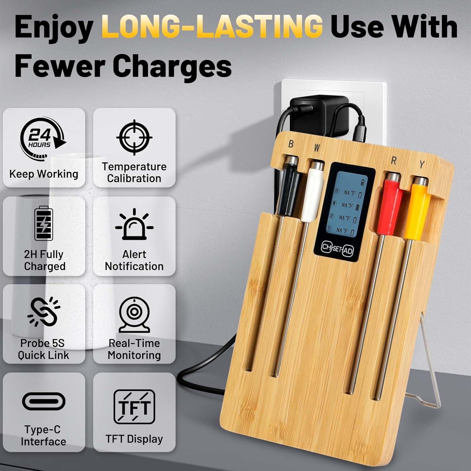 Termómetro de Carne Inalámbrico AIBBQLIFE A8 con 4 Probes