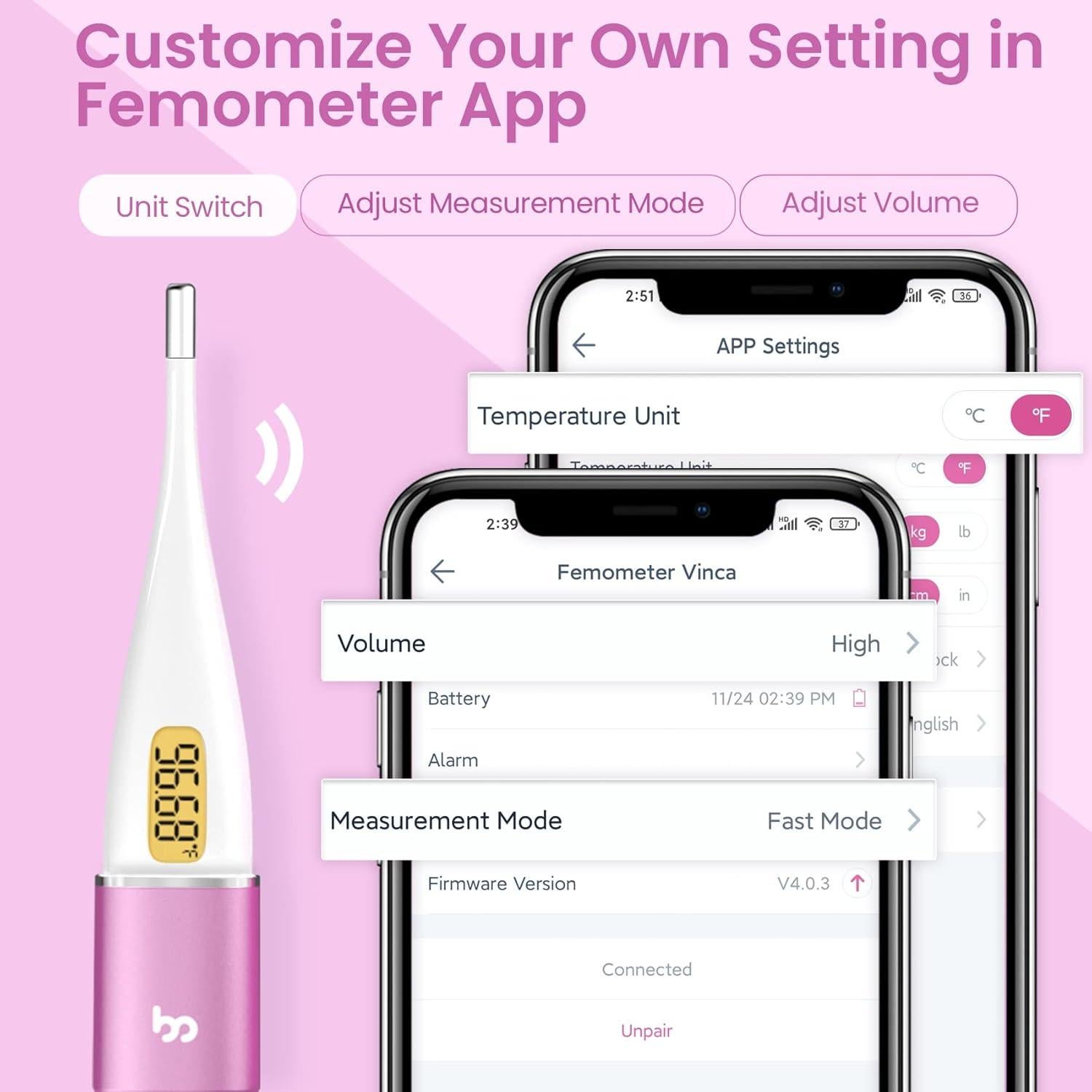 Termómetro Basal Inteligente Femometer Morado con APP