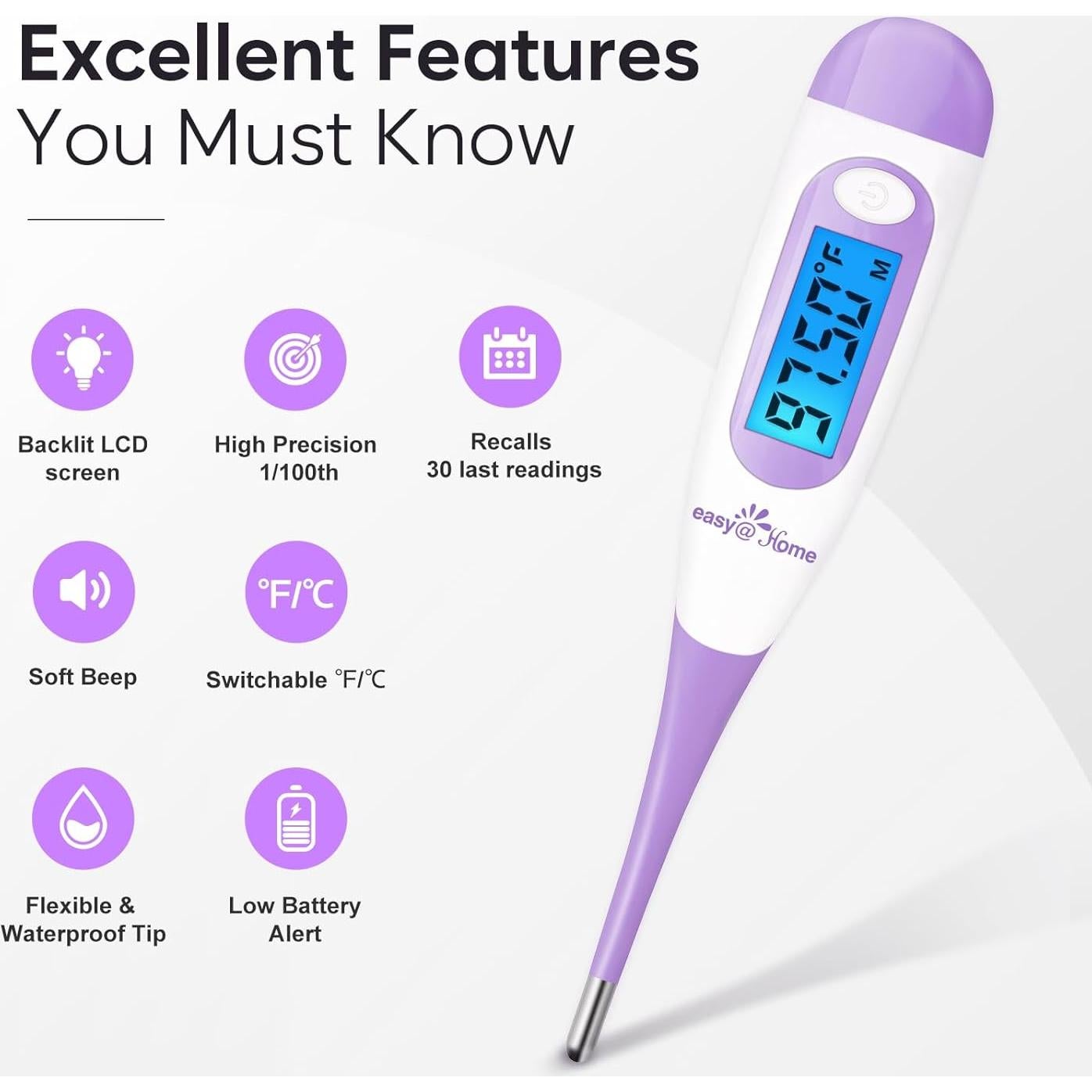 Termómetro Basal Digital Easy@Home EBT-100B con Pantalla LCD