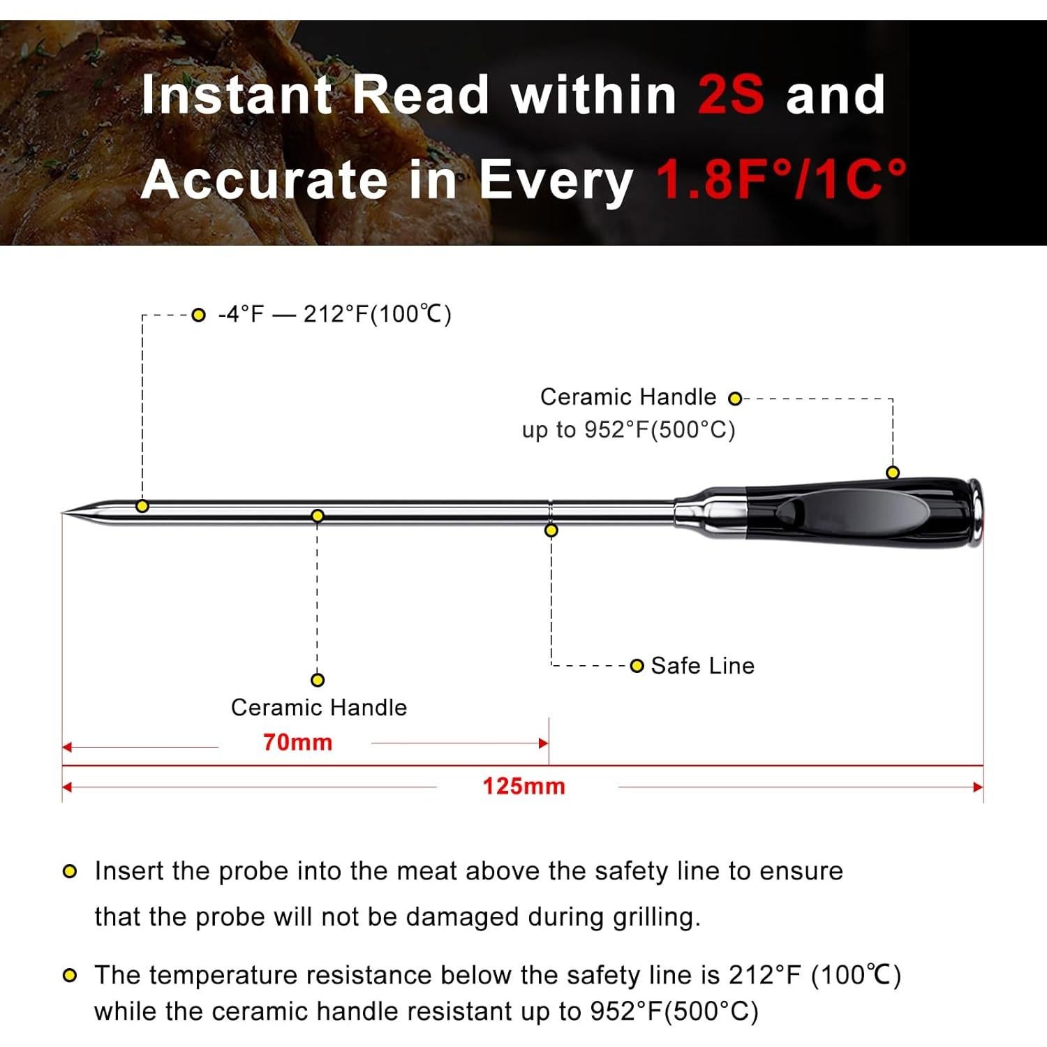 Termómetro de Carne Inalámbrico KHSUIN BBQ3 Bluetooth 700FT