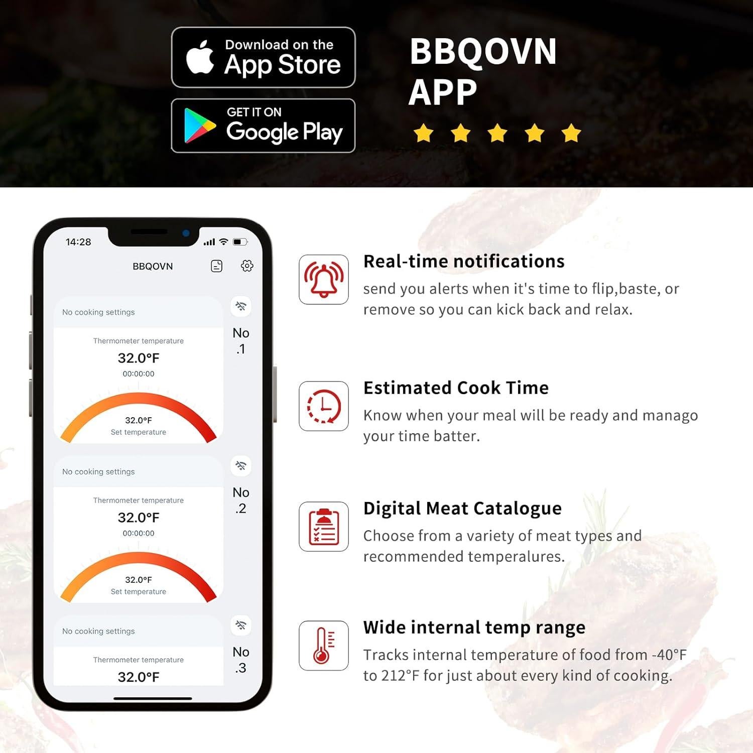 Termómetro de Carne Inalámbrico KHSUIN BBQ3 Bluetooth 700FT