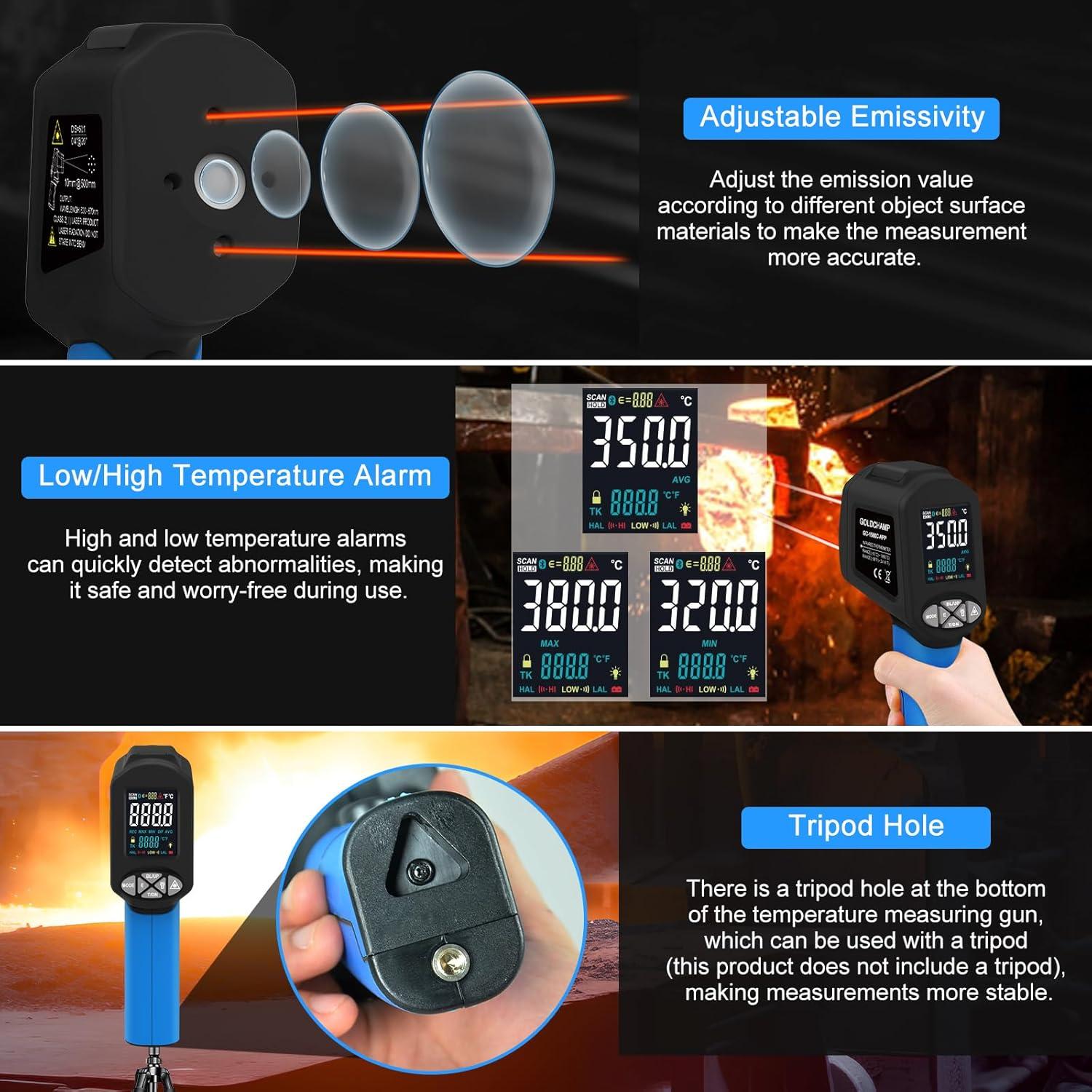 Termómetro Infrarrojo Bluetooth GOLDCHAMP GC-1580C-APP -50 a 1580°C