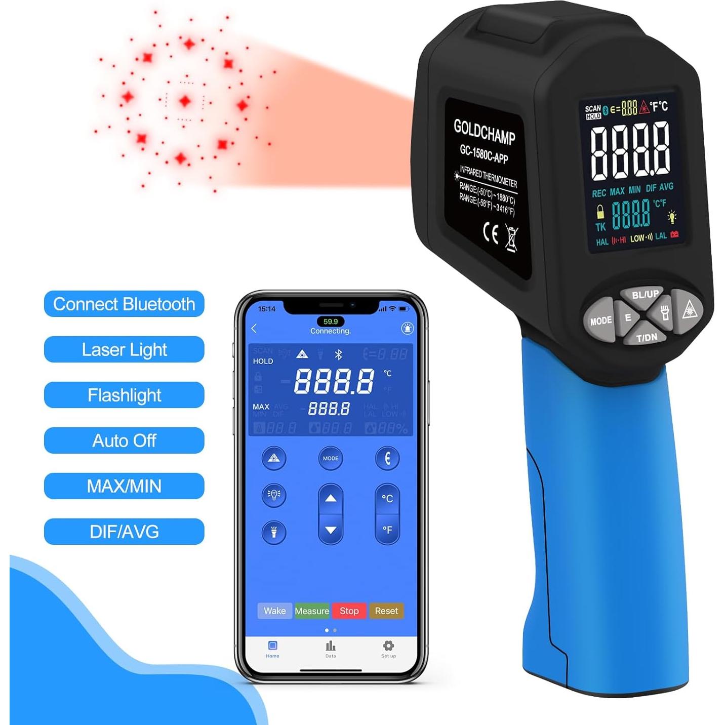 Termómetro Infrarrojo Bluetooth GOLDCHAMP GC-1580C-APP -50 a 1580°C