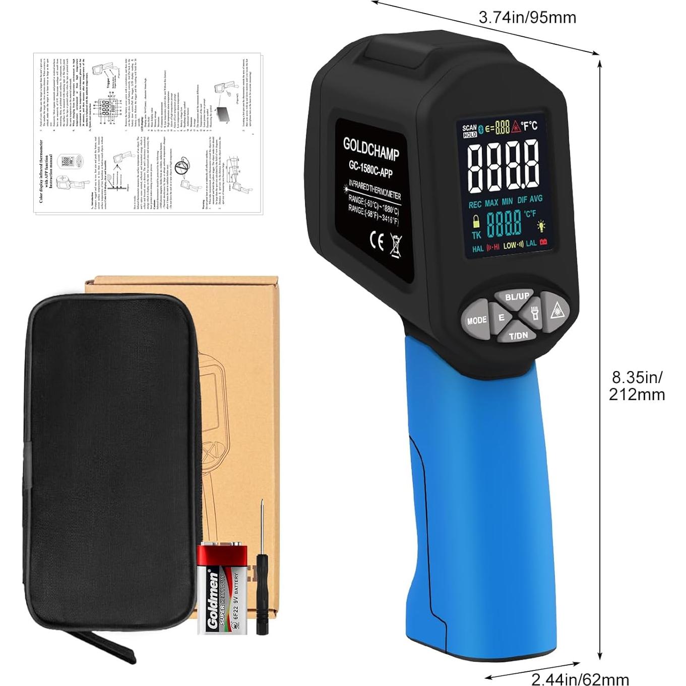 Termómetro Infrarrojo Bluetooth GOLDCHAMP GC-1580C-APP -50 a 1580°C