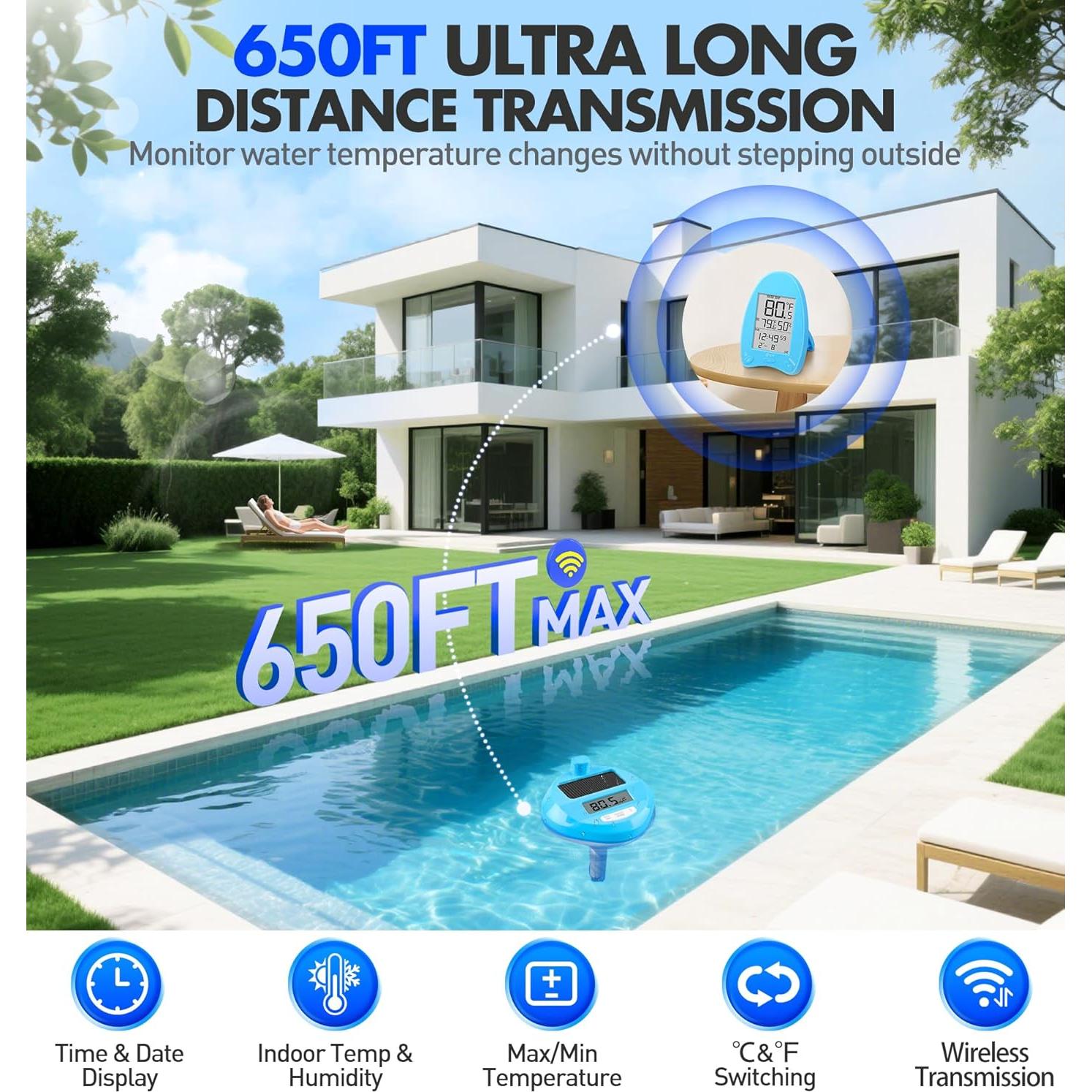 Termómetro de piscina solar Pircaath con luces LED - Flotante