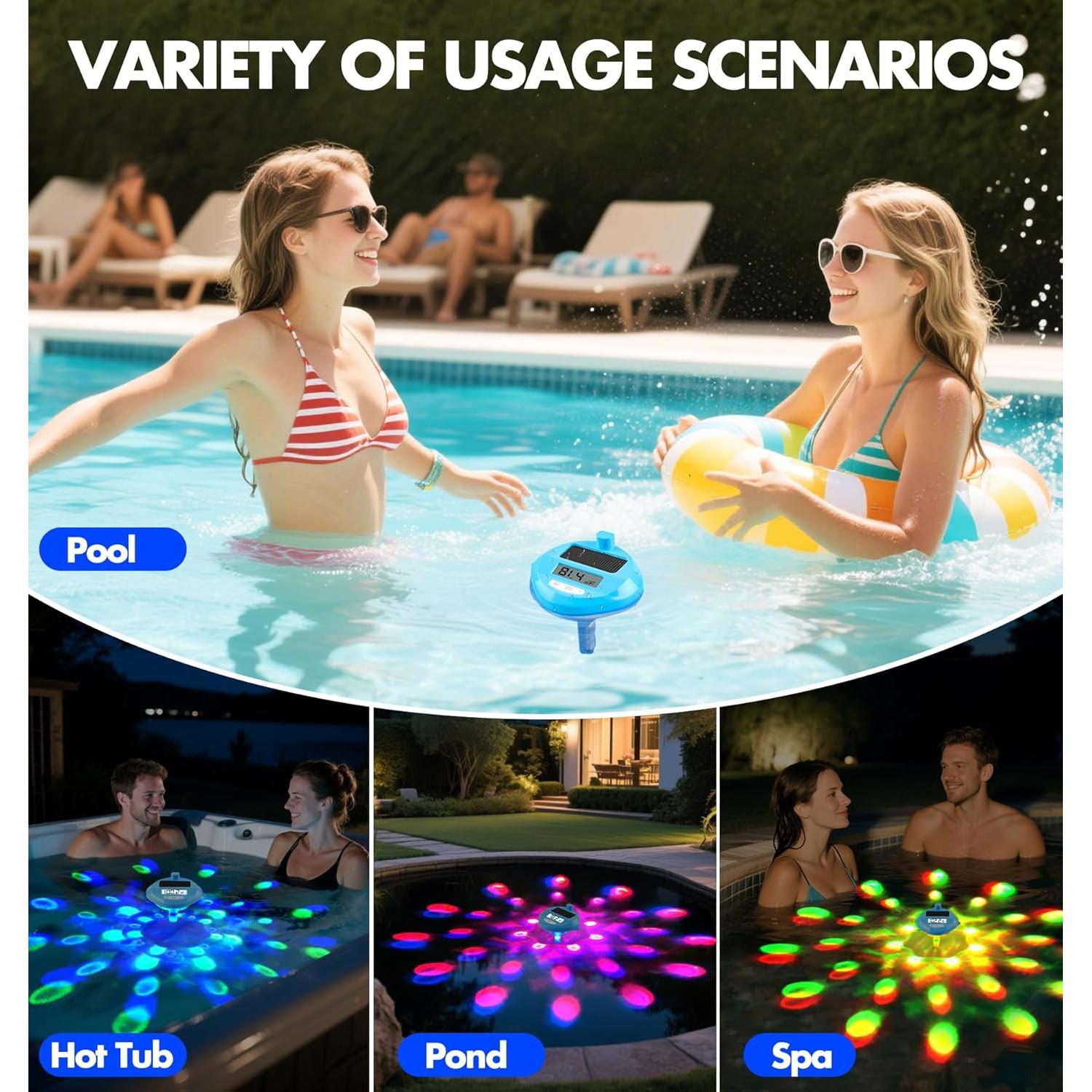 Termómetro de piscina solar Pircaath con luces LED - Flotante