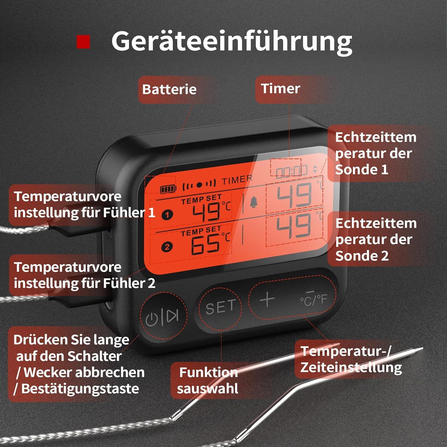 Termómetro Digital Inalámbrico BFOUR para Carne Doble Sonda