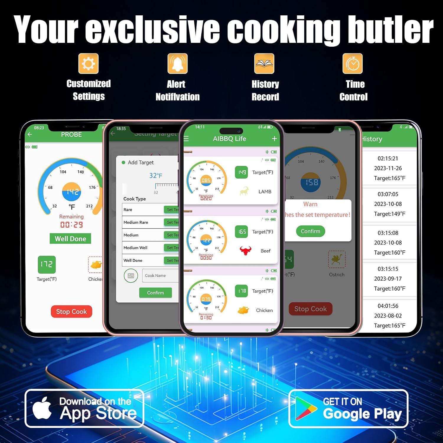Termómetro de Carne Inalámbrico Bluetooth MOFINO X5 172m