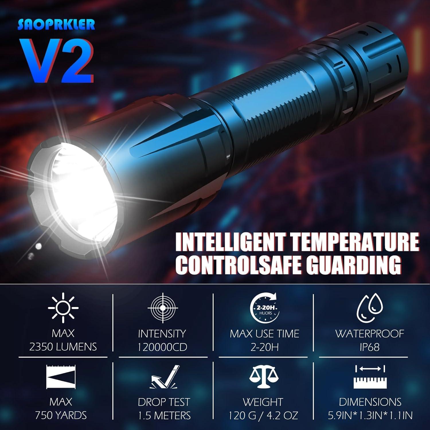 Linterna Táctica SAOPRKLER V2 2350 Lúmenes IP68 685.8m