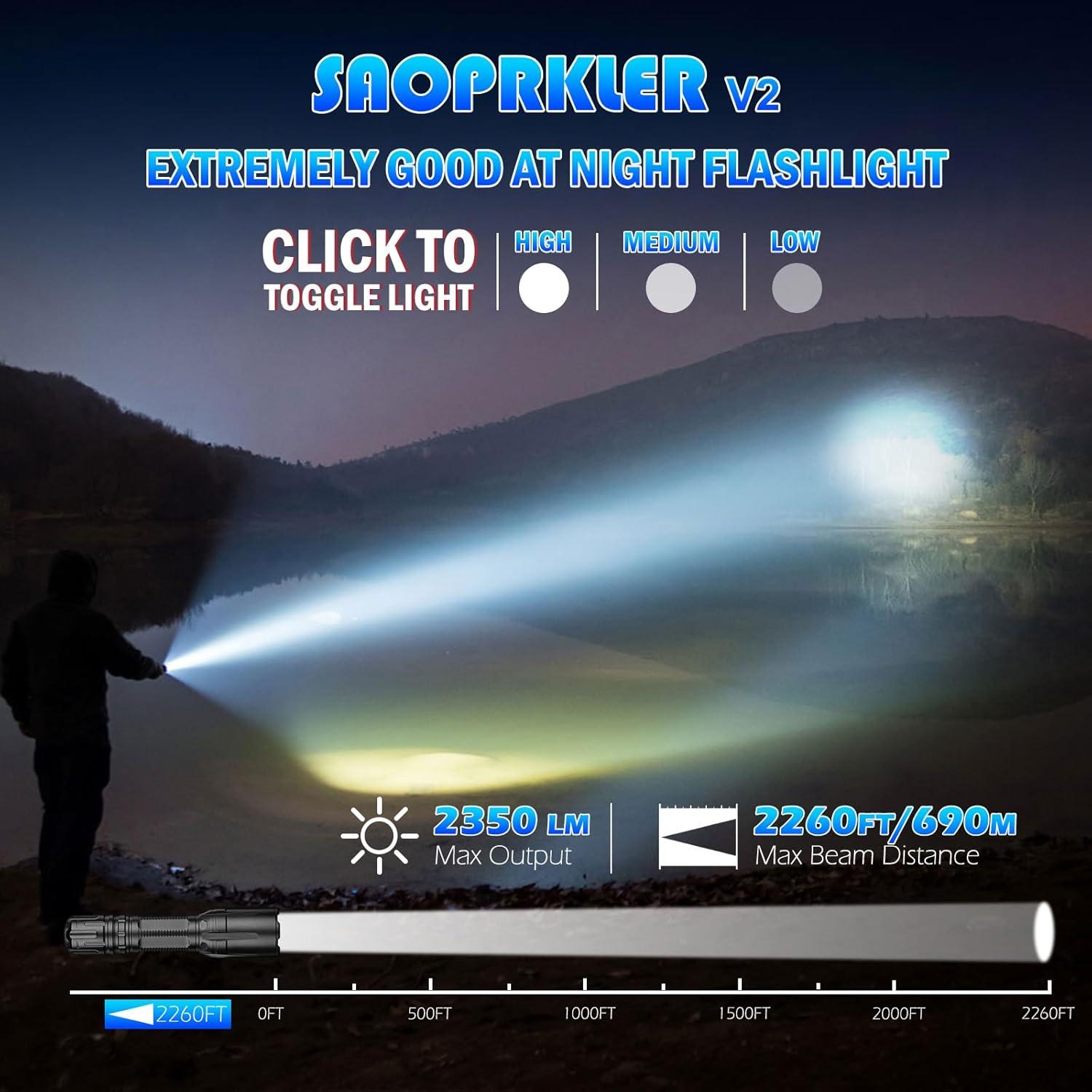 Linterna Táctica SAOPRKLER V2 2350 Lúmenes IP68 685.8m