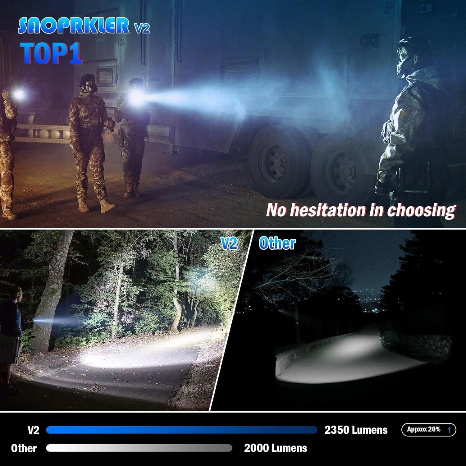 Linterna Táctica SAOPRKLER V2 2350 Lúmenes IP68 685.8m