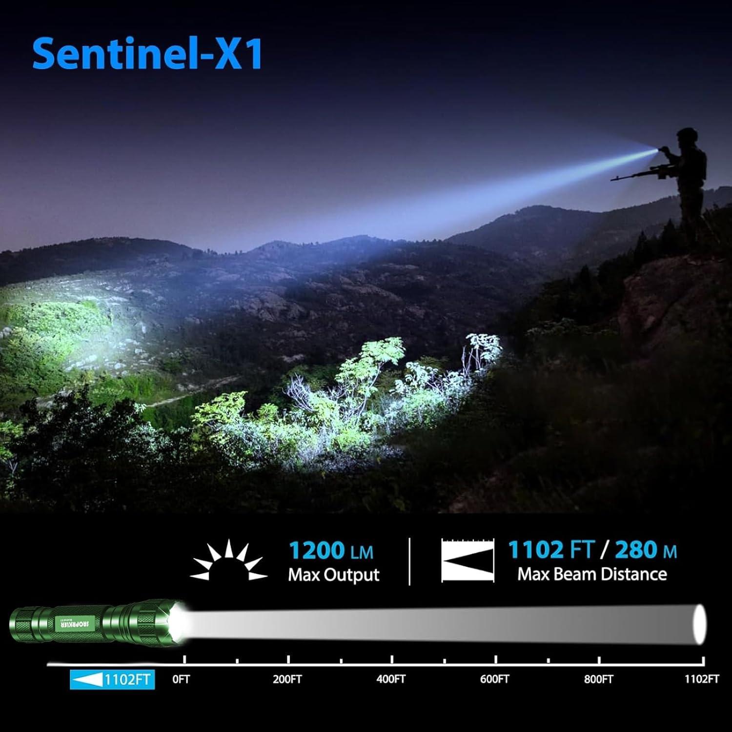 Linterna Táctica LED Sentinel-X1 1200 Lúmenes Verde IP68