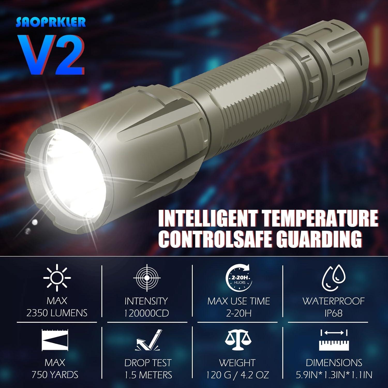 Linterna Táctica SAOPRKLER V2 2350 Lúmenes IP68 Resistente